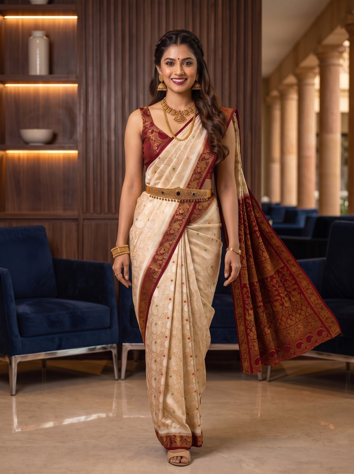MIMOSA White Kanjivaram Saree — pose 6 styling detail