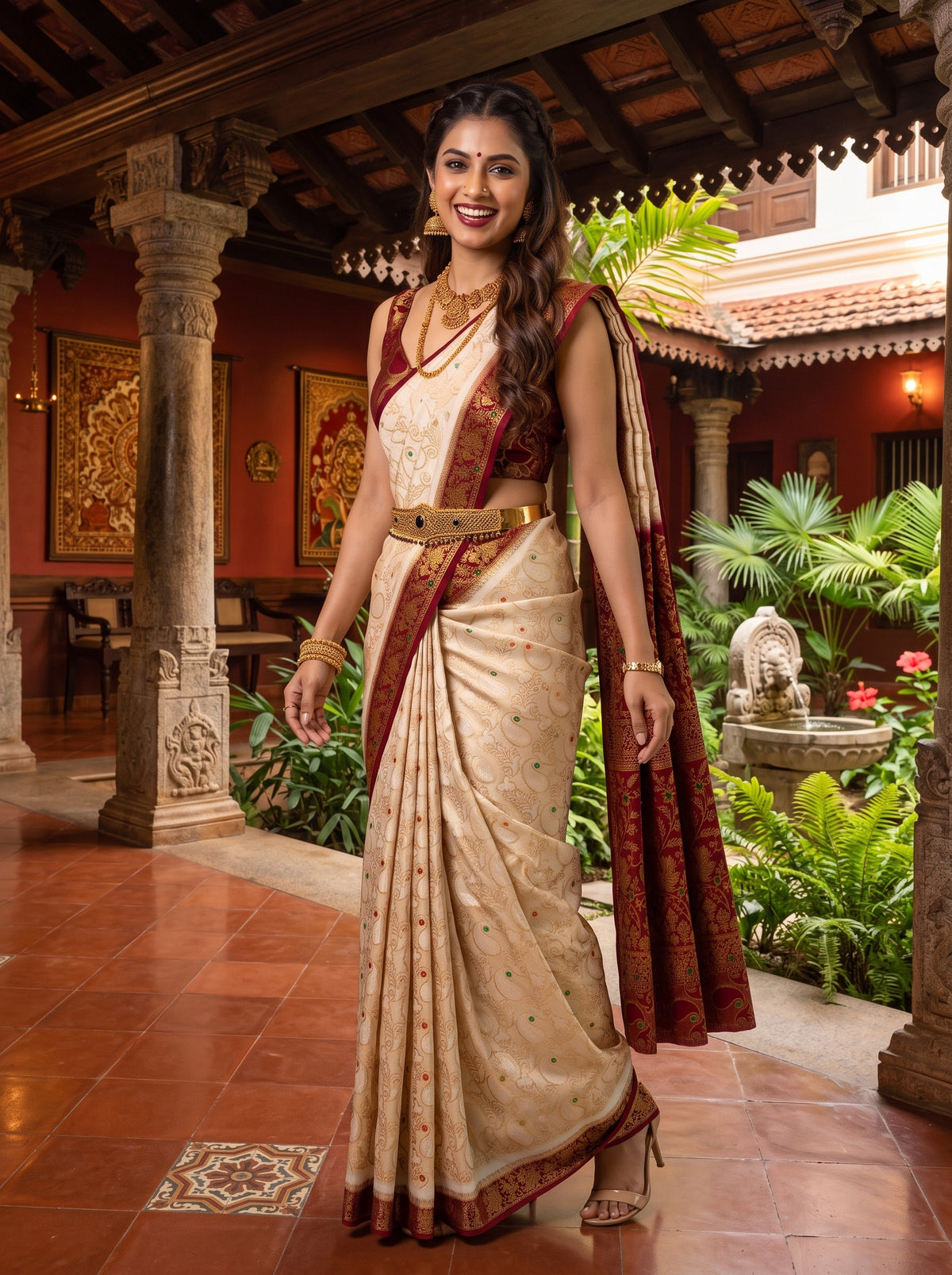 MIMOSA White Kanjivaram Saree — pose 9 styling detail