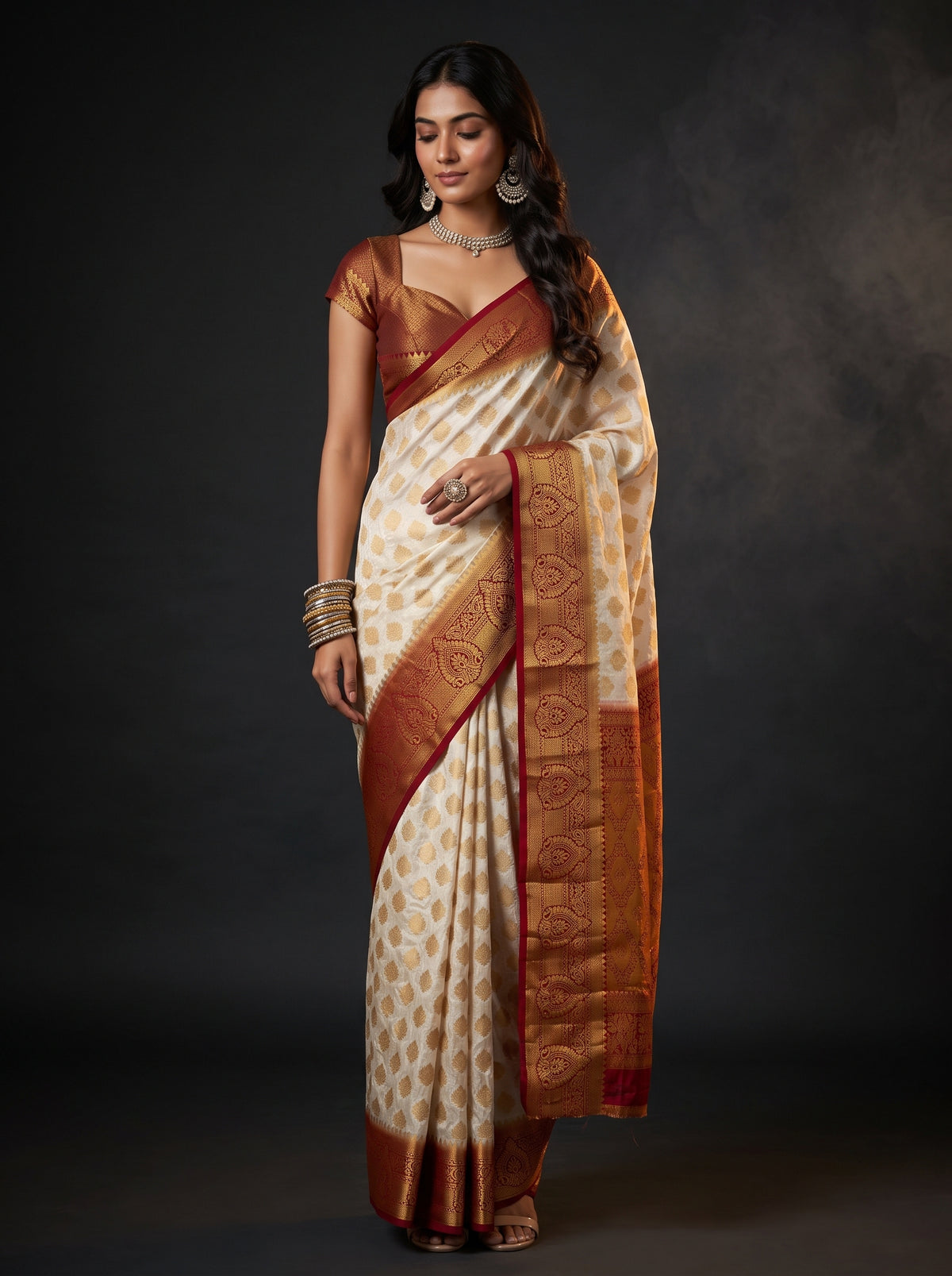 MIMOSA White Kanjivaram Art Silk Saree — Model Lifestyle