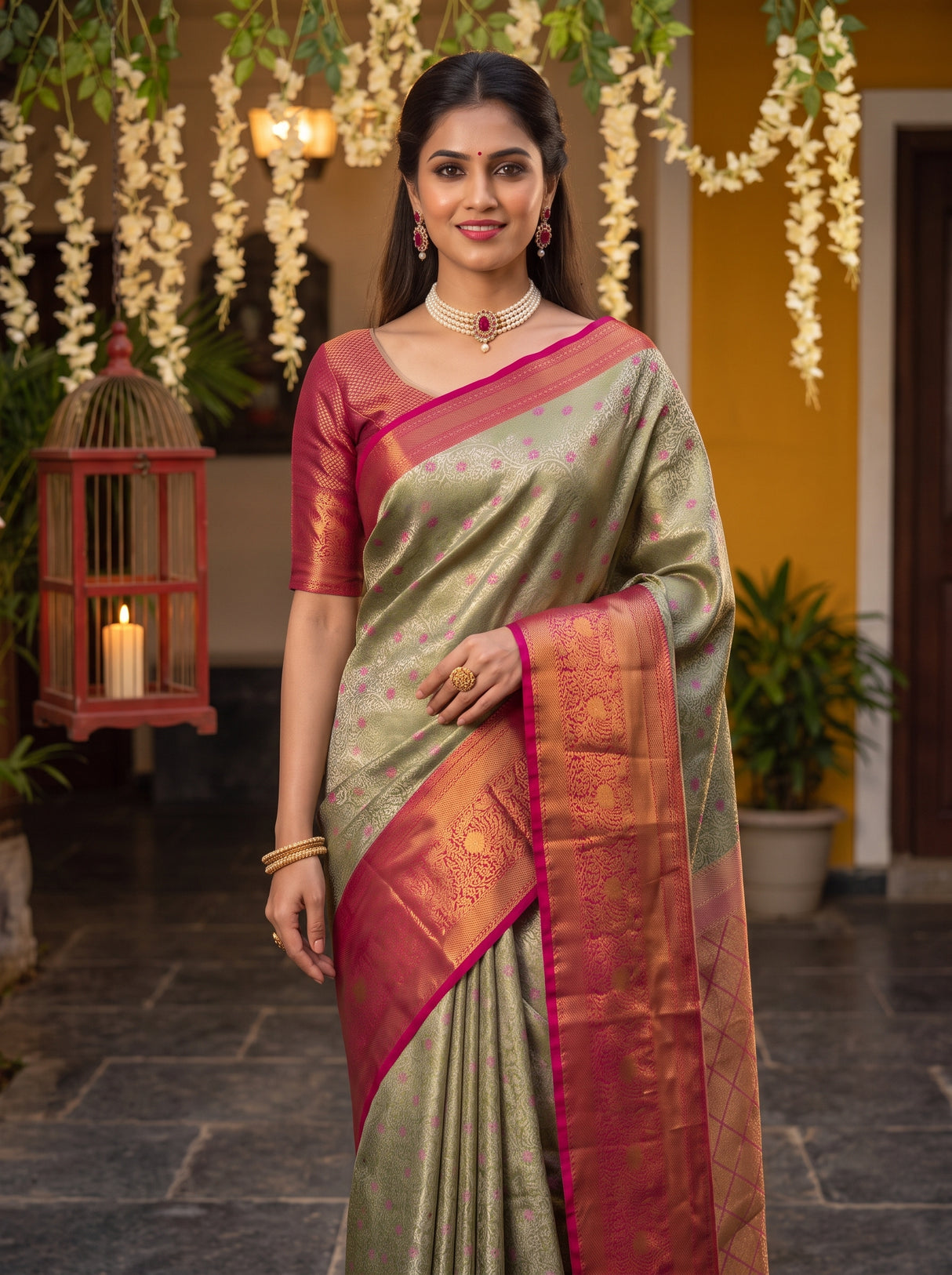 MIMOSA Green Kanjivaram Art Silk Saree — pose 10 styling detail