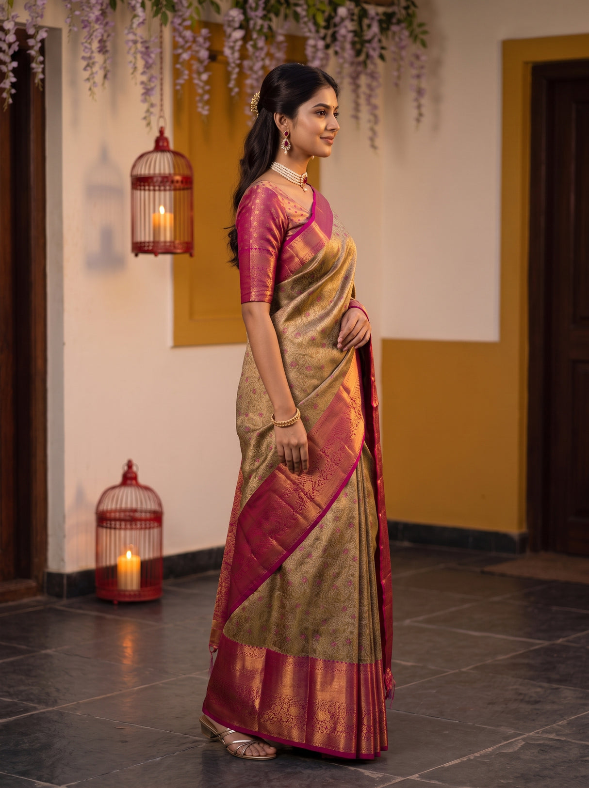 MIMOSA Maroon Kanjivaram Art Silk Saree — pose 3 styling detail