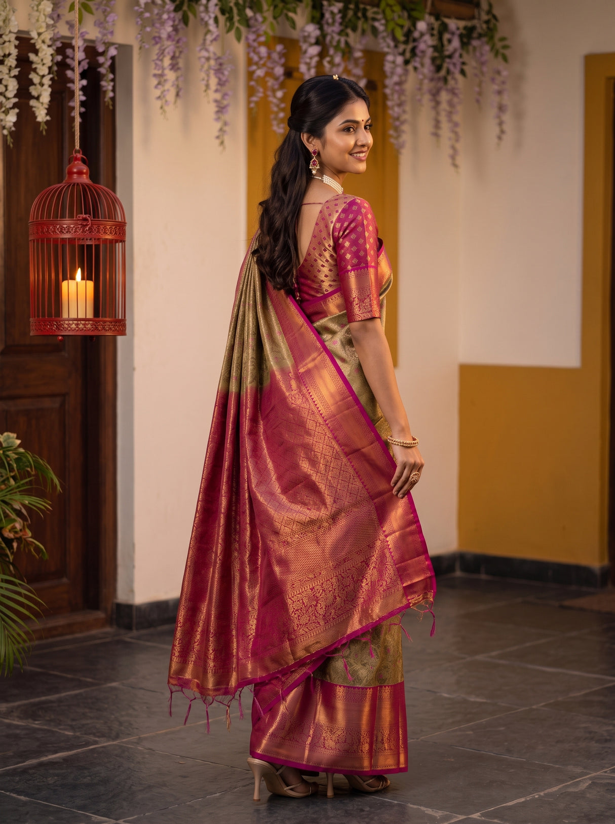 MIMOSA Maroon Kanjivaram Art Silk Saree — pose 5 styling detail