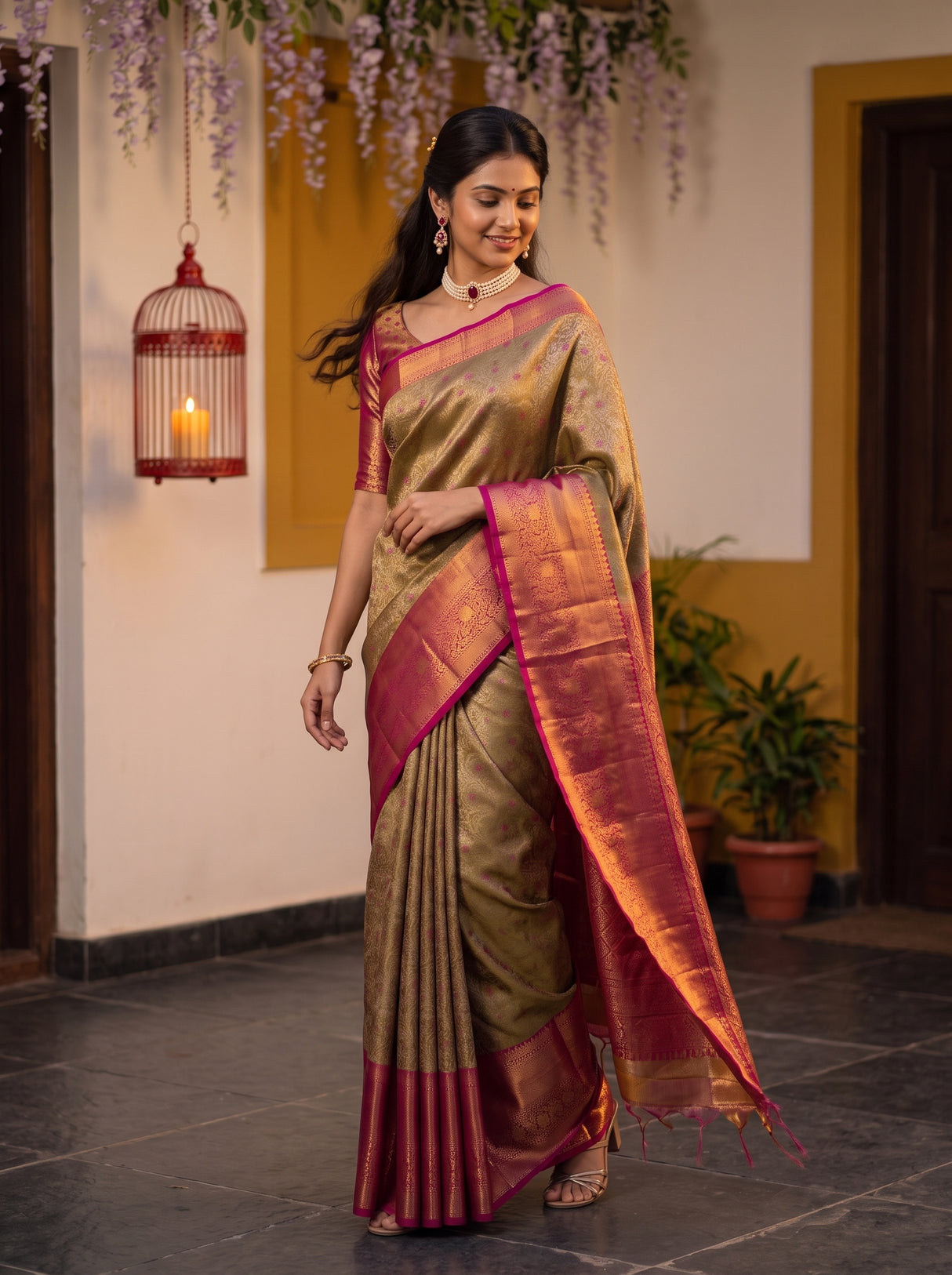 MIMOSA Maroon Kanjivaram Art Silk Saree — pose 9 styling detail