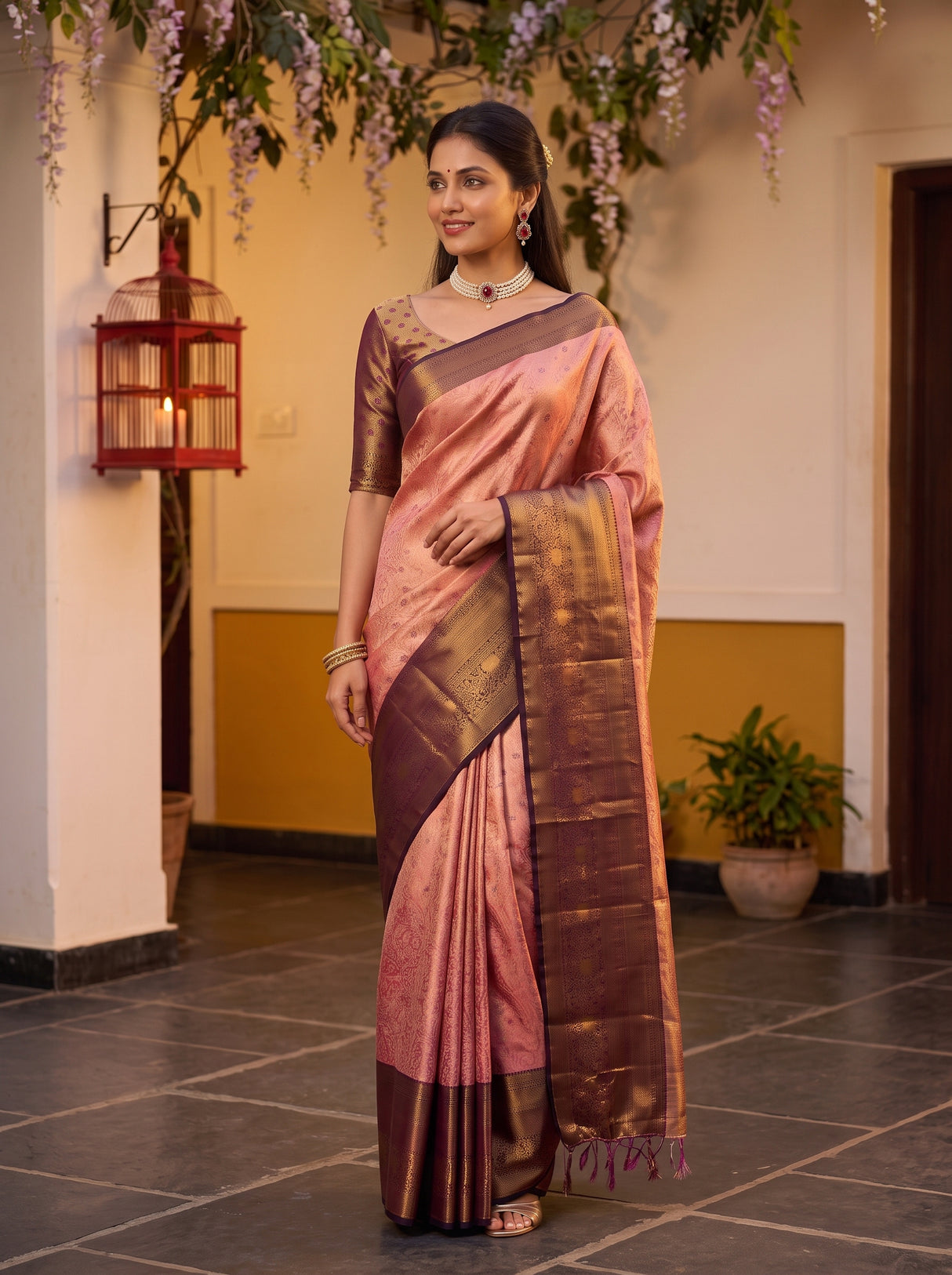 MIMOSA Pink Kanjivaram Art Silk Saree — pose 7 styling detail