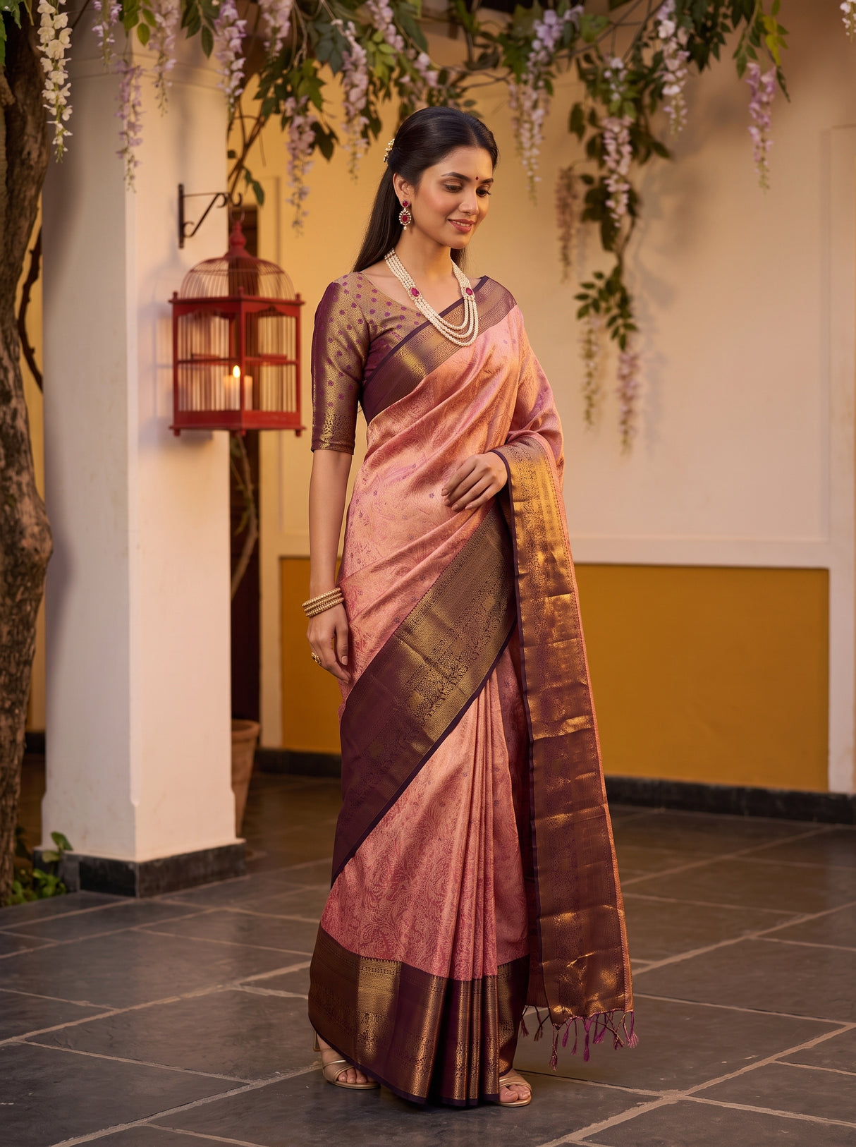 MIMOSA Pink Kanjivaram Art Silk Saree — pose 9 styling detail