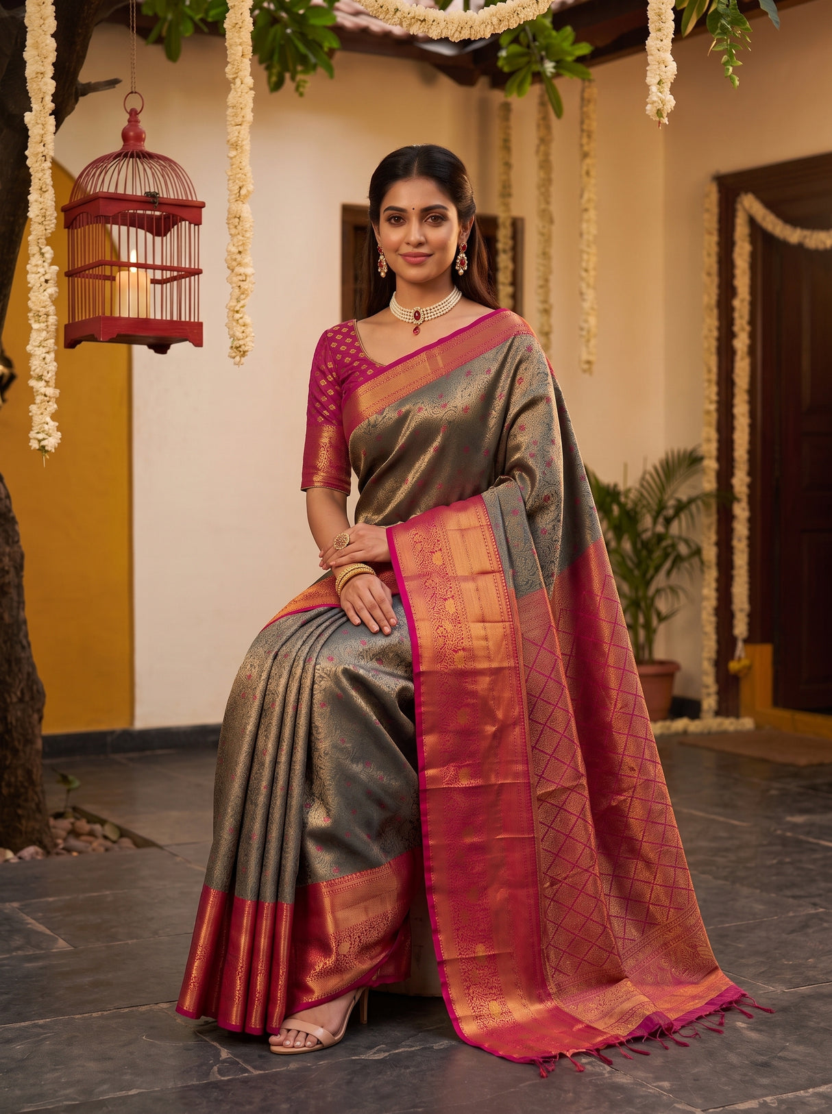 MIMOSA Violet Kanjivaram Art Silk Saree — pose 8 styling detail