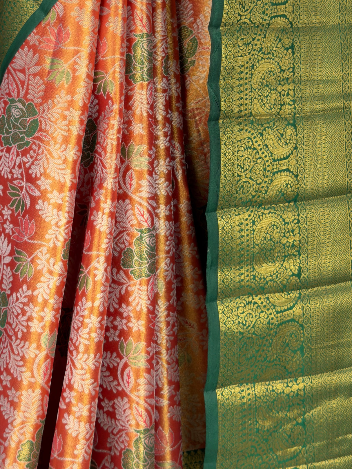 MIMOSA Orange Kanjivaram Art Silk Saree — lower drape detail