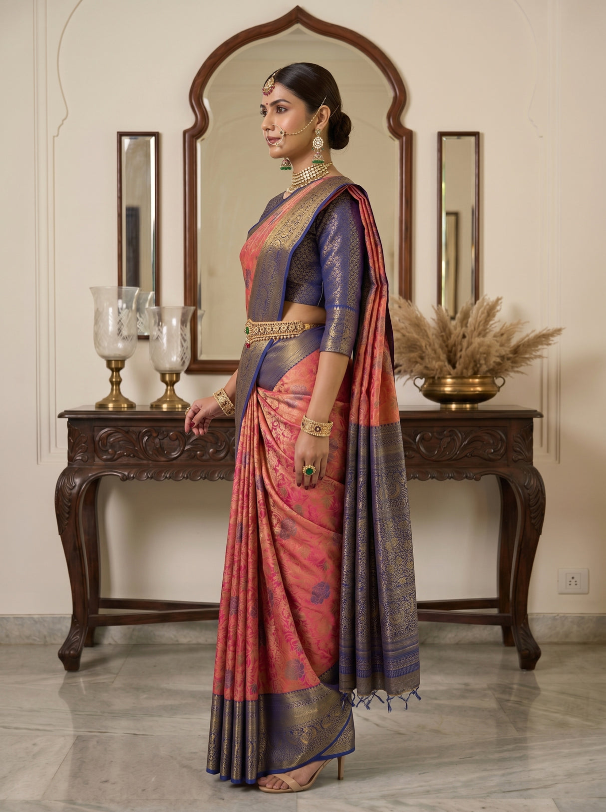 MIMOSA Rani Kanjivaram Art Silk Saree — model close-up