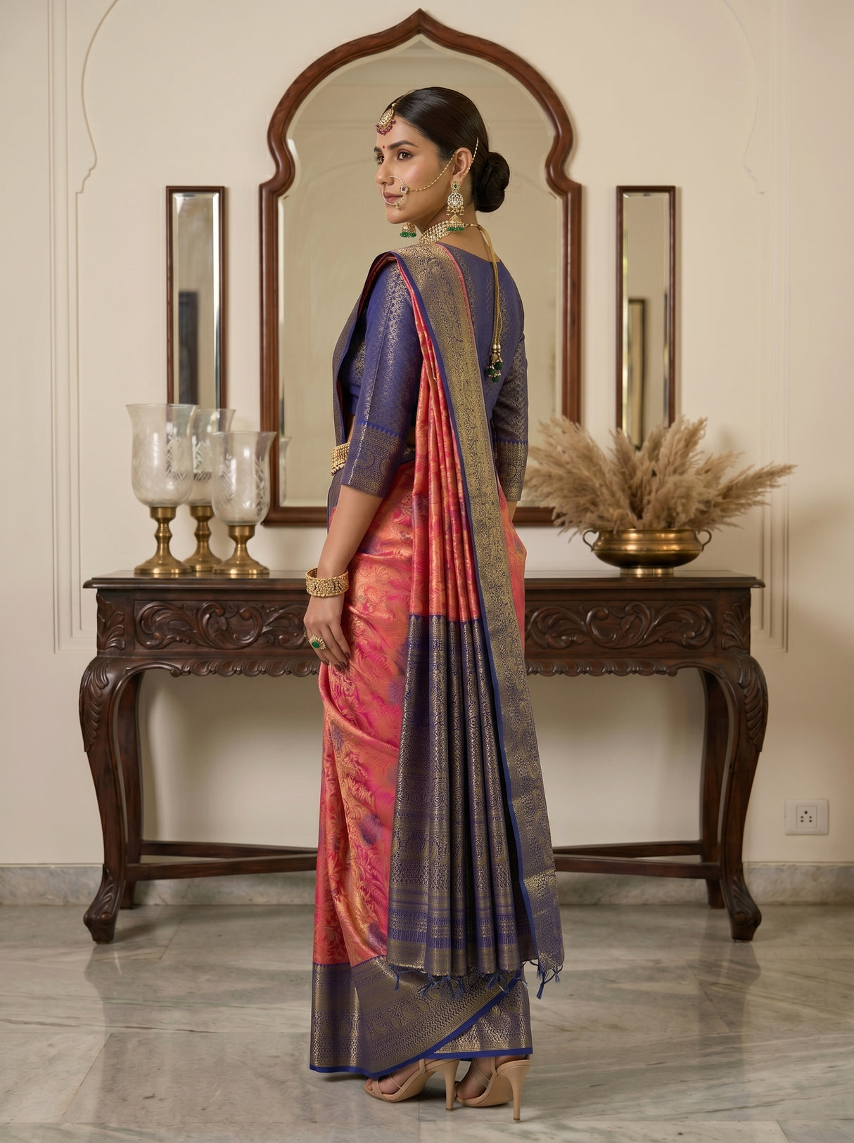 MIMOSA Rani Kanjivaram Art Silk Saree — cabinet close-up