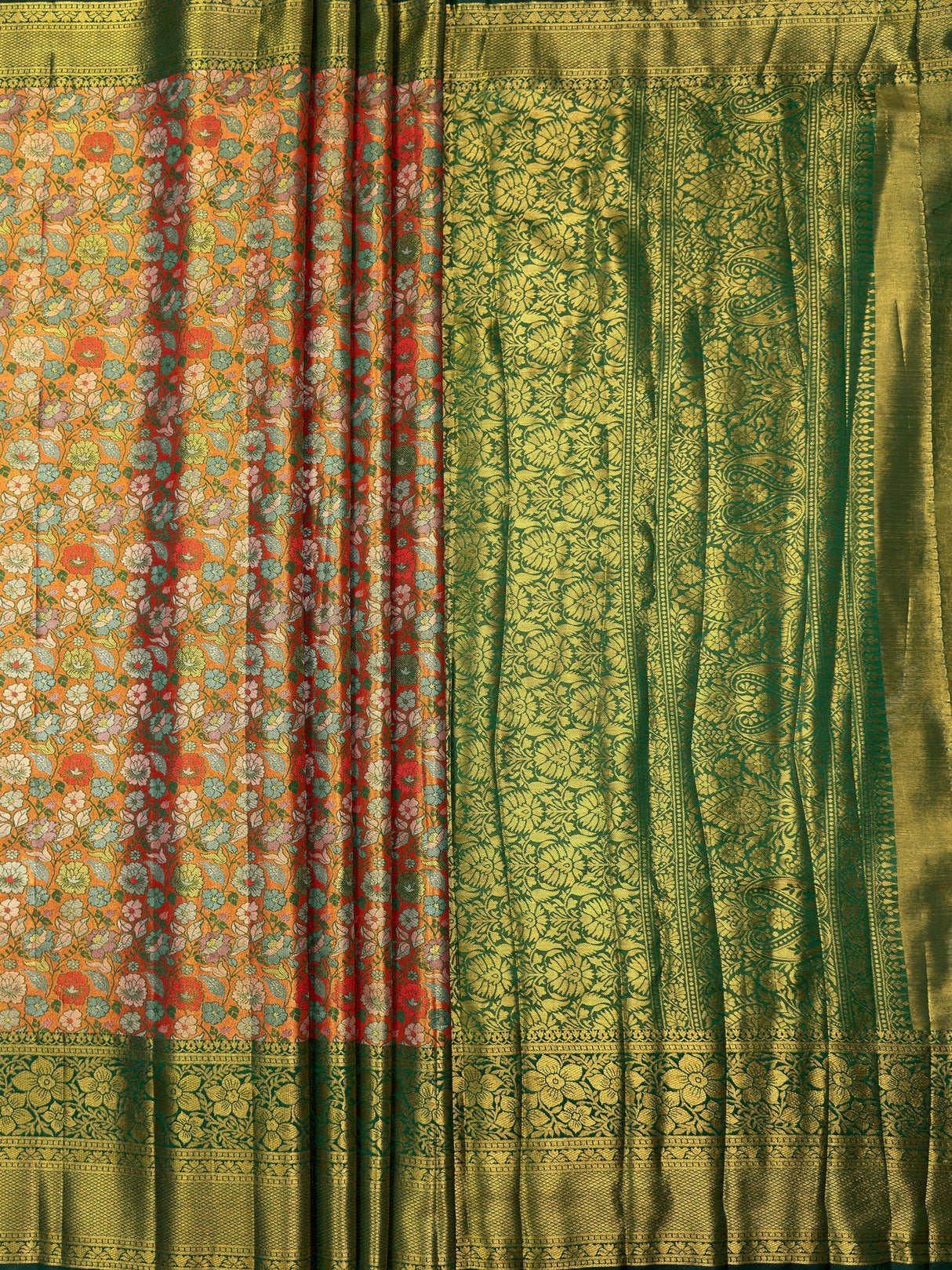 MIMOSA Orange Saree Saree — pallu and zari work detail
