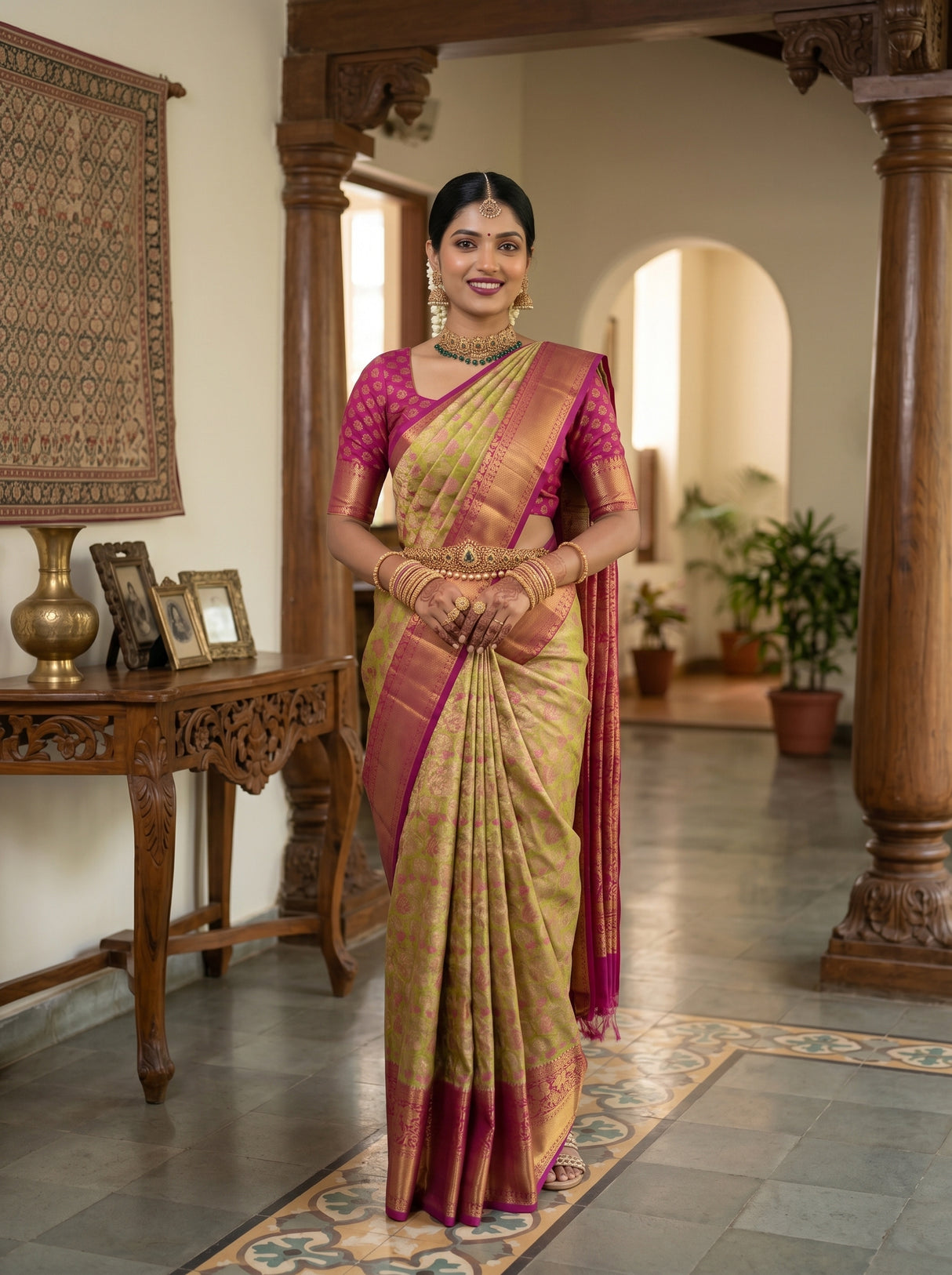 MIMOSA Parrot Green Saree Saree — pose 5 styling detail
