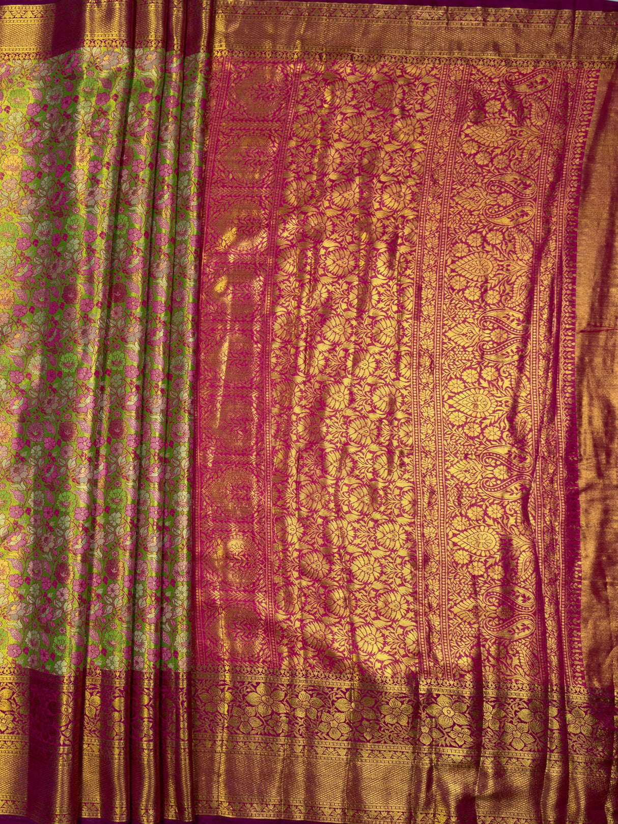 MIMOSA Parrot Green Saree Saree — pallu and zari work detail