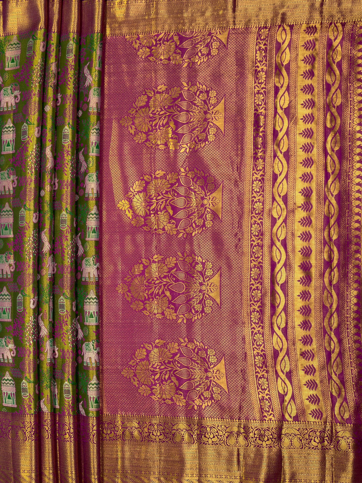 MIMOSA Green Saree Saree — pallu and zari work detail