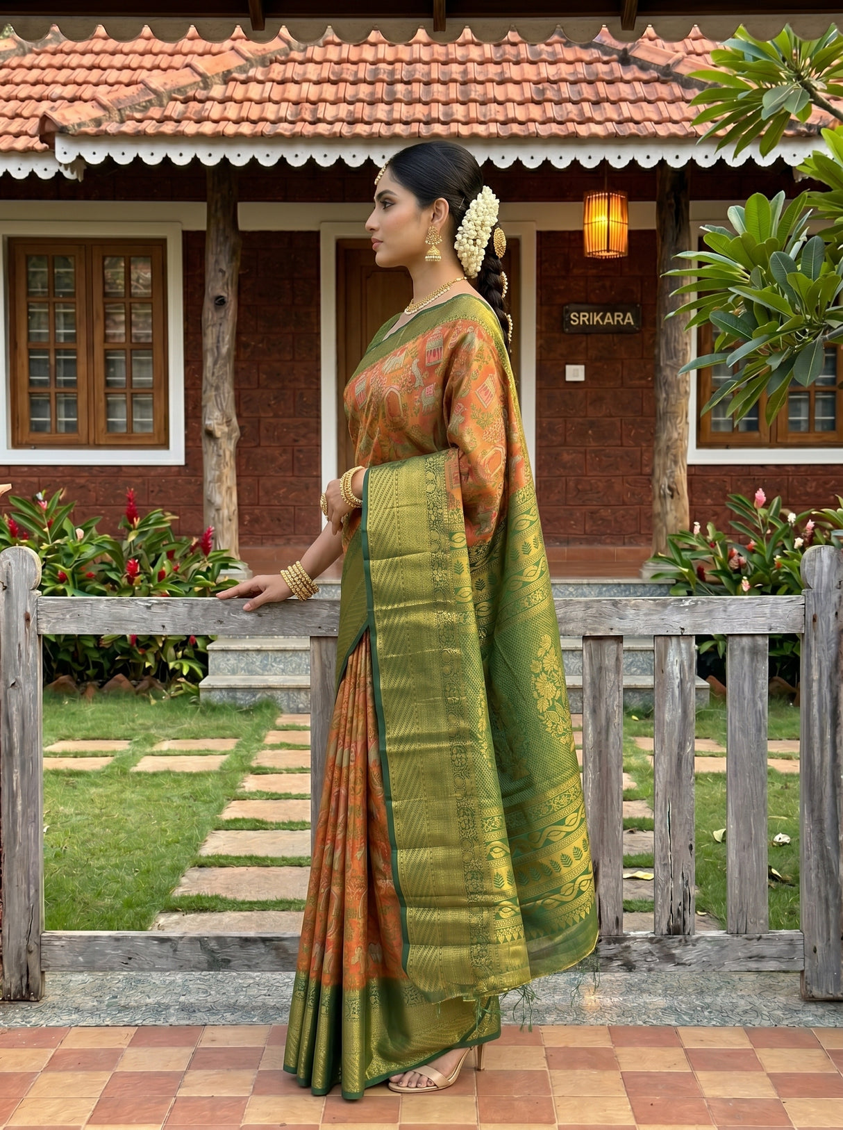 MIMOSA Orange Saree Saree — pose 3 styling detail