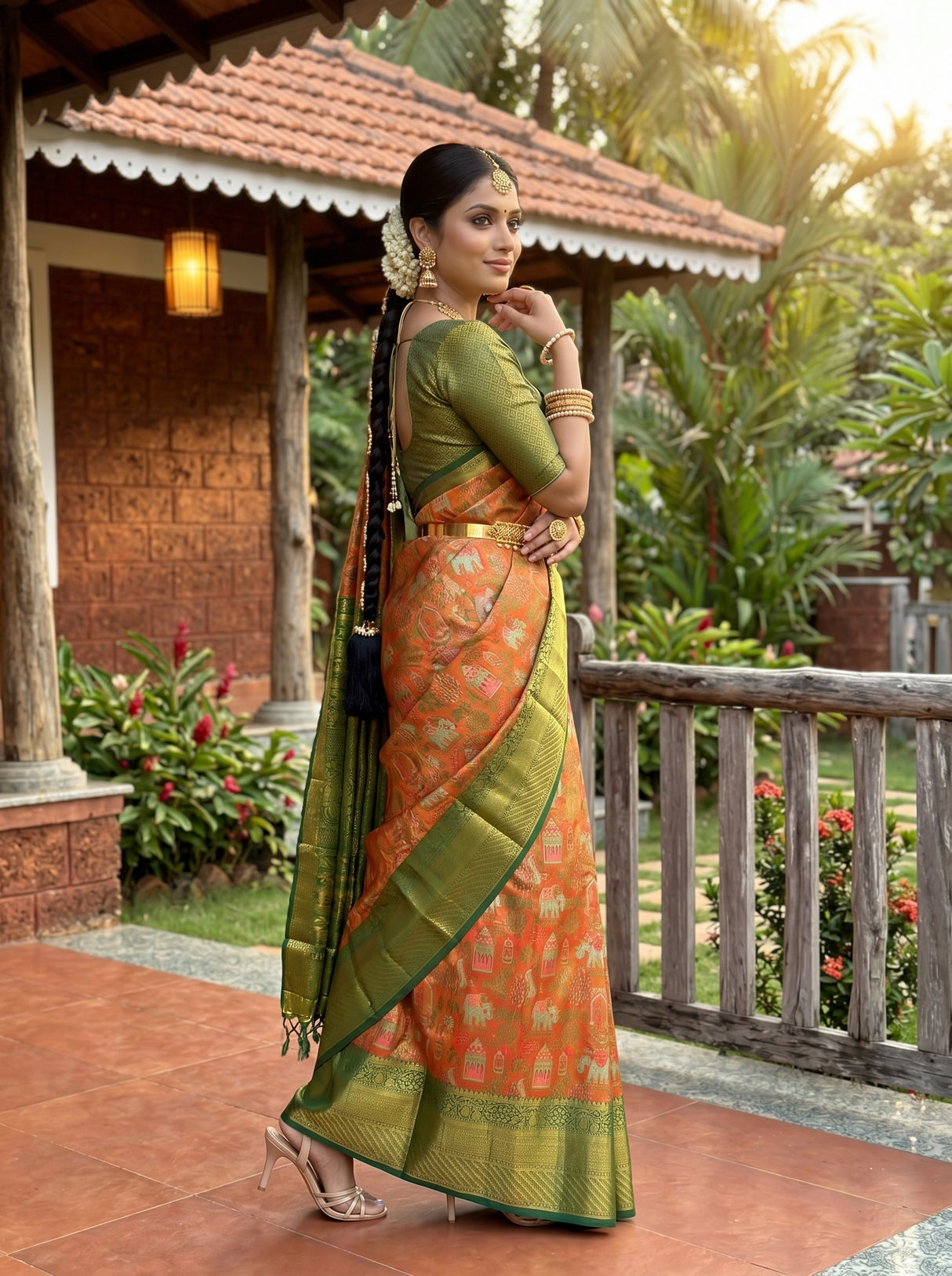 MIMOSA Orange Saree Saree — pose 5 styling detail
