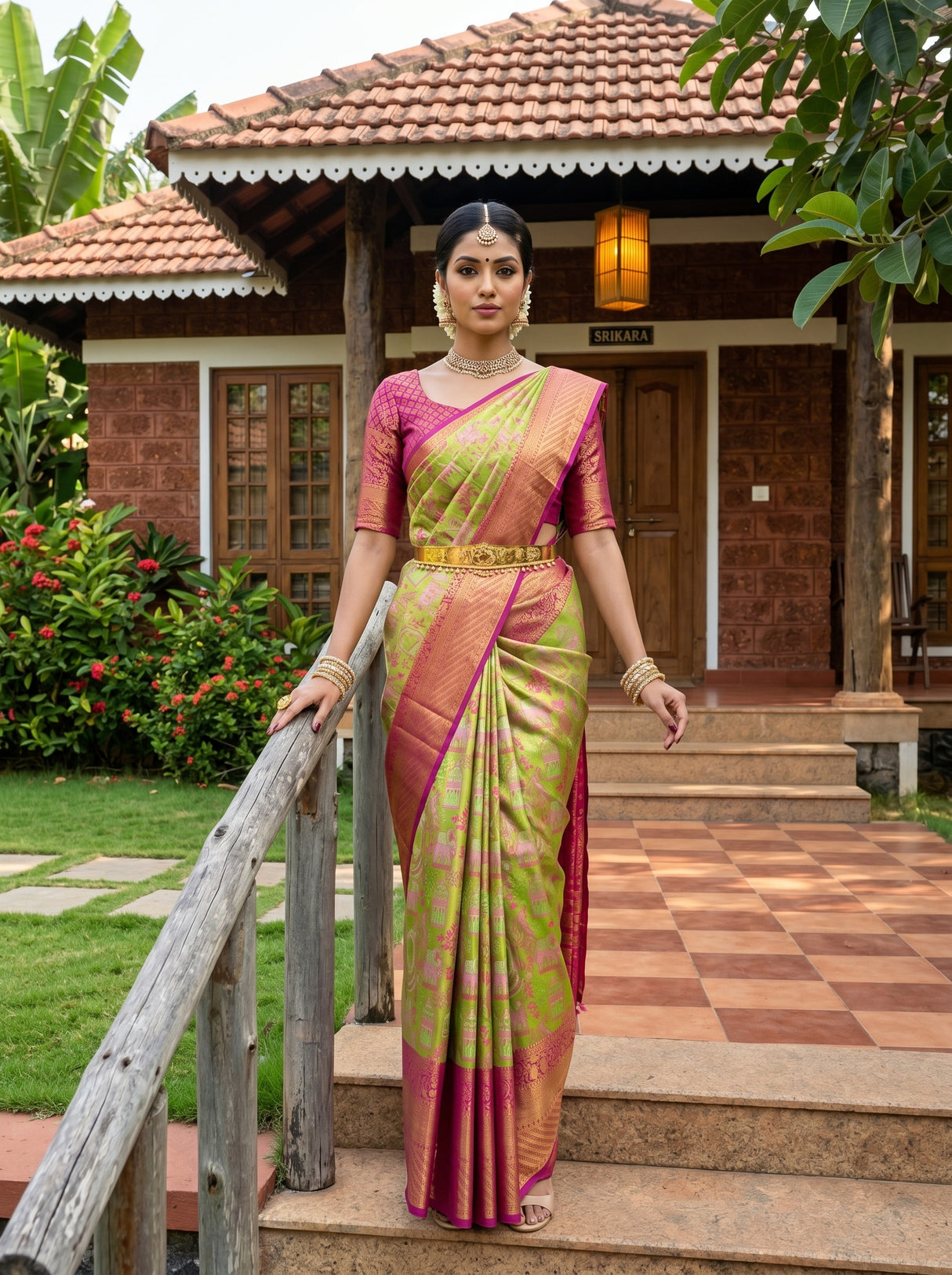 Parrot Green Saree