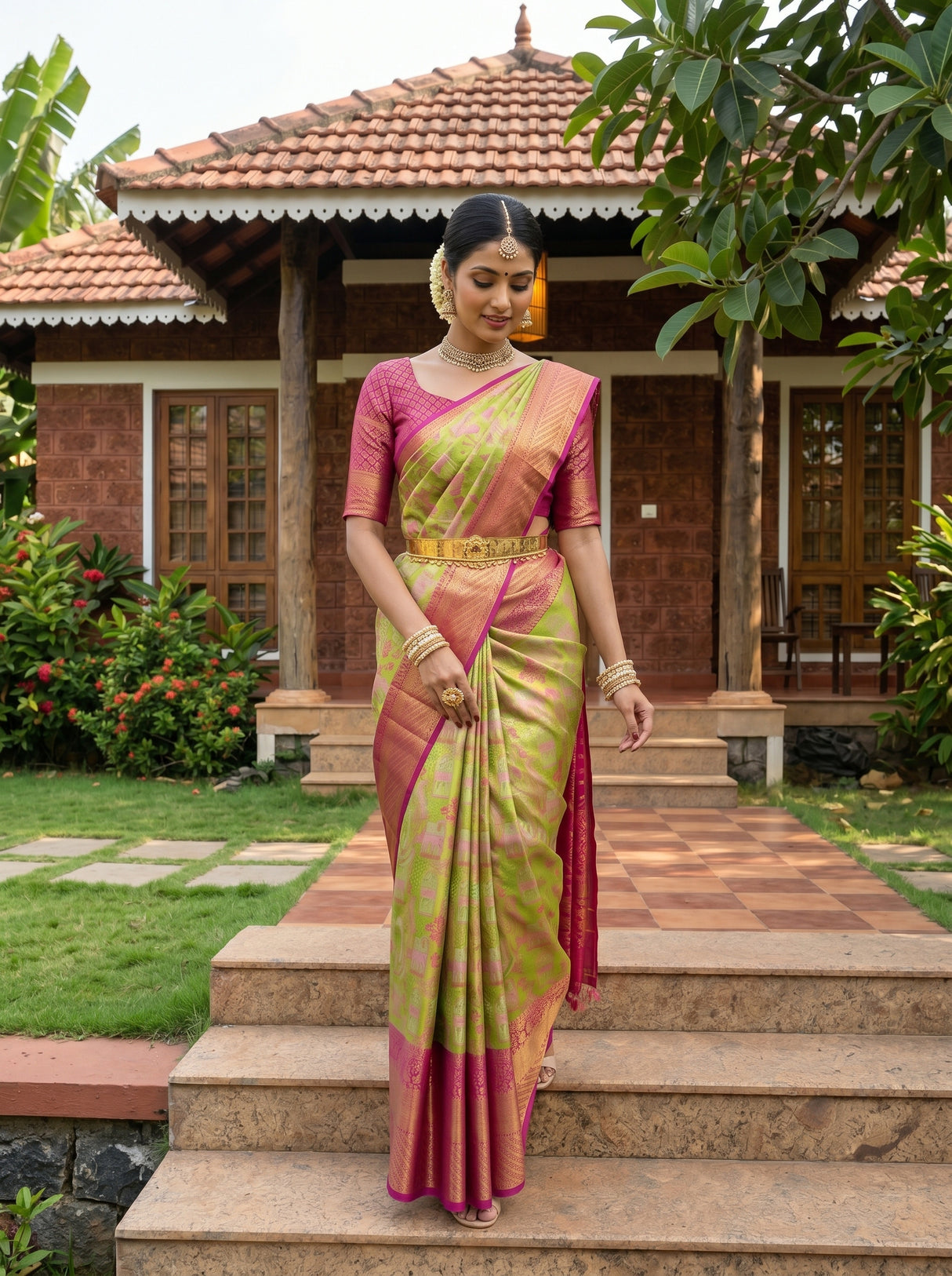 MIMOSA Parrot Green Saree Saree — pose 6 styling detail