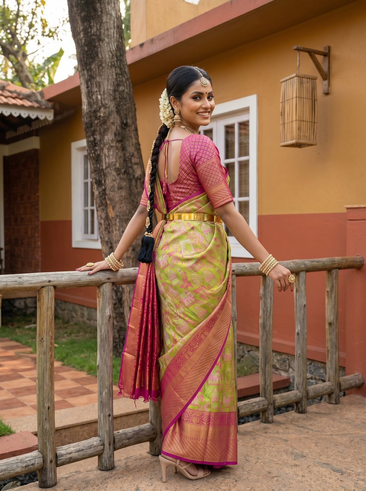 MIMOSA Parrot Green Saree Saree — pose 7 styling detail
