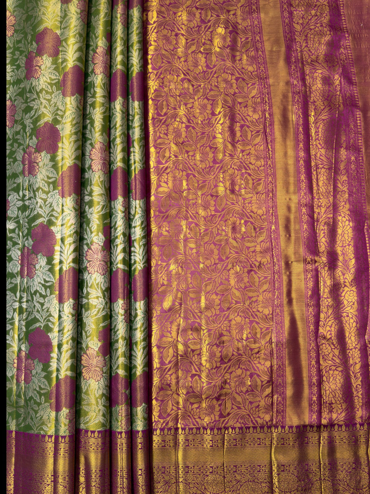 MIMOSA Green Saree Saree — pallu and zari work detail