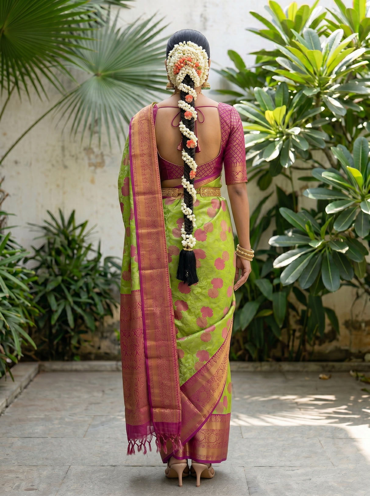 MIMOSA Parrot Green Saree Saree — pose 2 styling detail