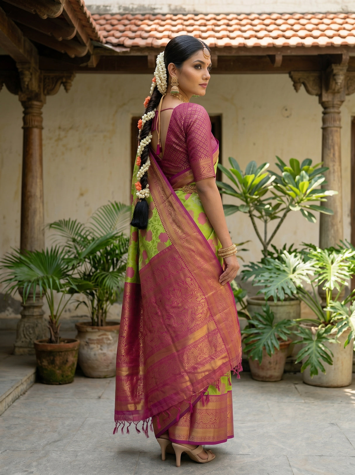 MIMOSA Parrot Green Saree Saree — pose 5 styling detail