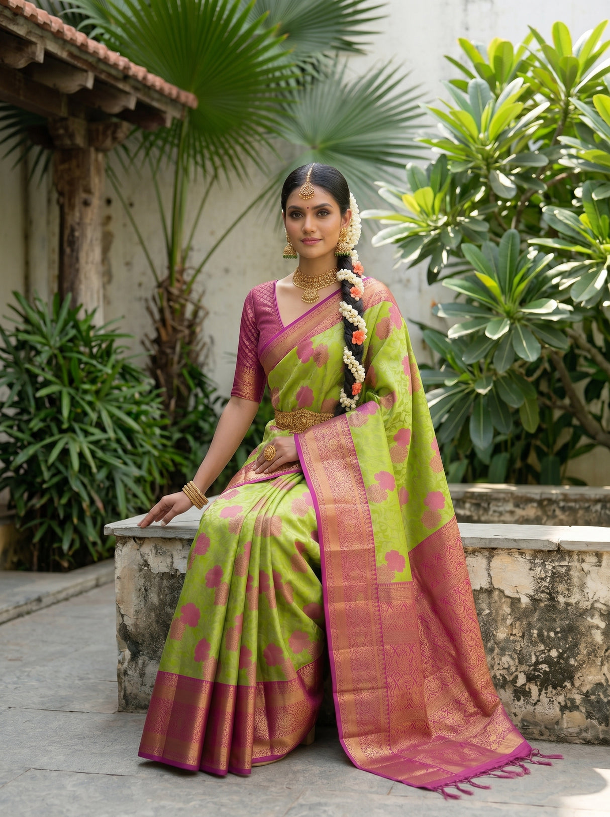 MIMOSA Parrot Green Saree Saree — pose 8 styling detail