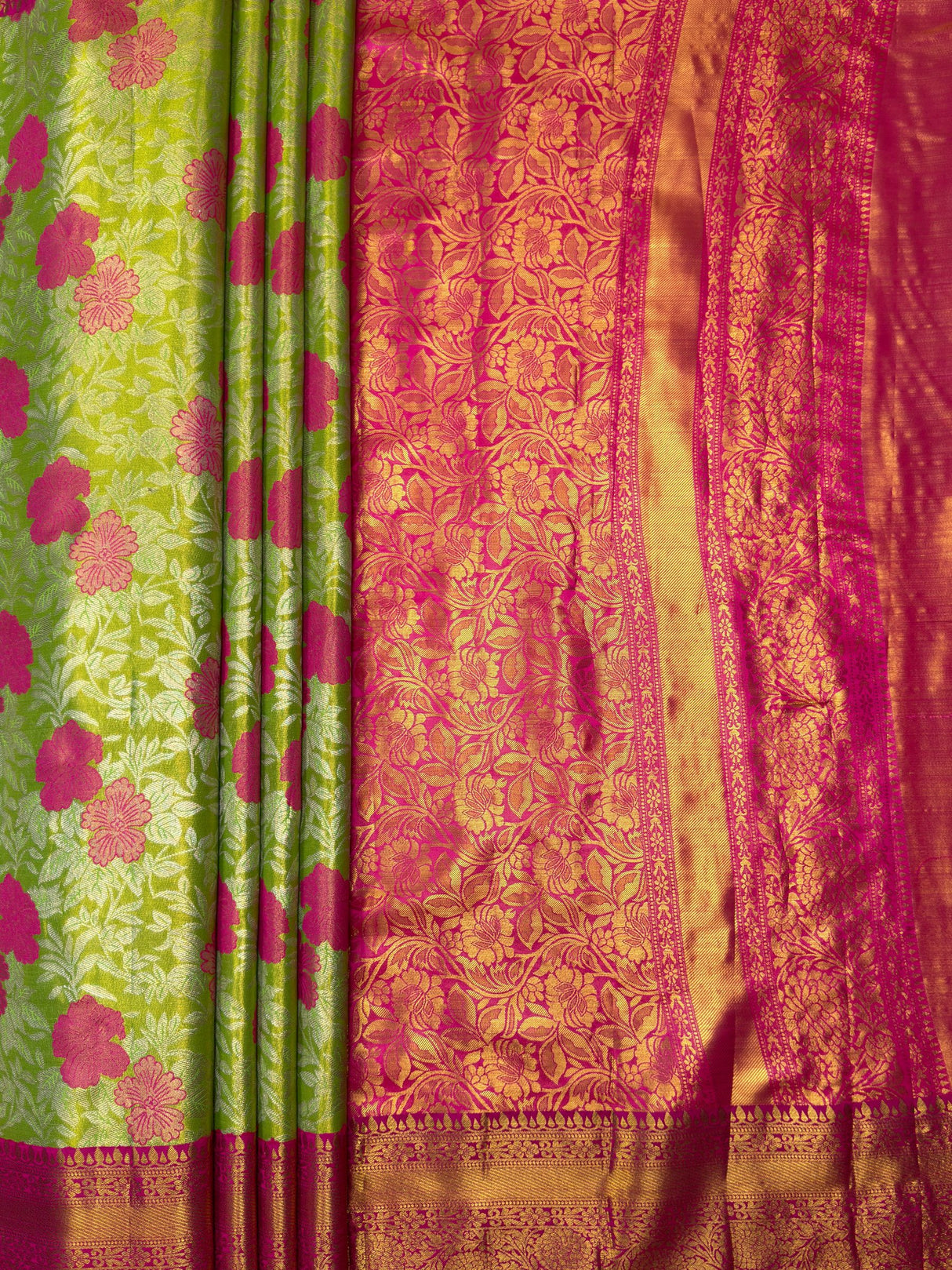 MIMOSA Parrot Green Saree Saree — pallu and zari work detail