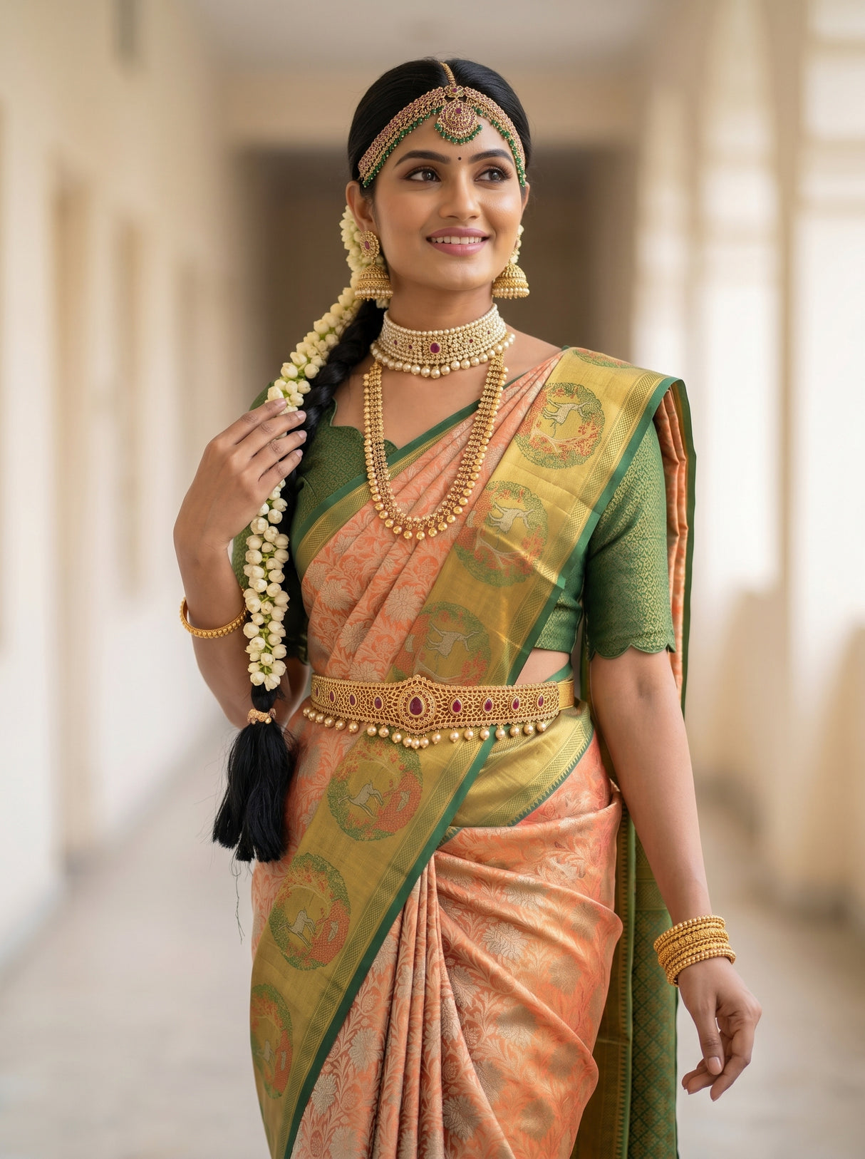MIMOSA Orange Kanjivaram Art Silk Saree — close-up of saree hem
