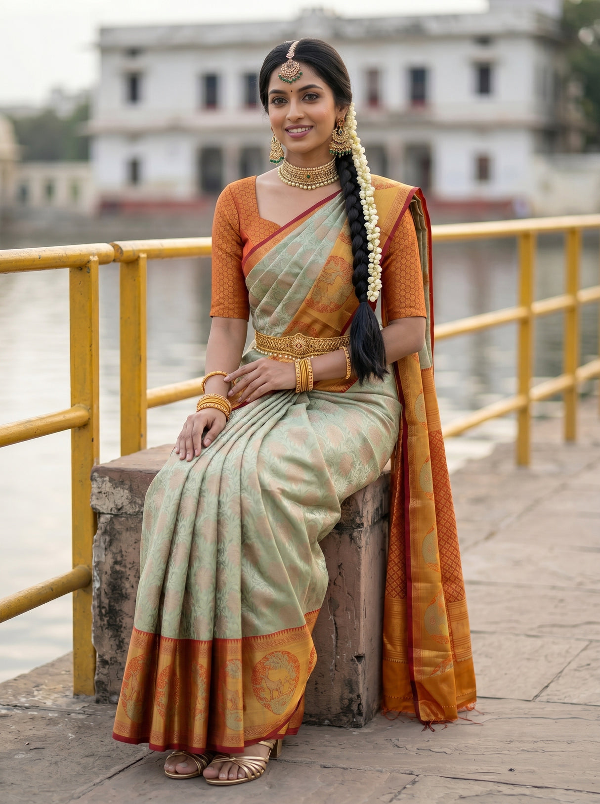 MIMOSA Pista Kanjivaram Art Silk Saree — close-up of saree pleats
