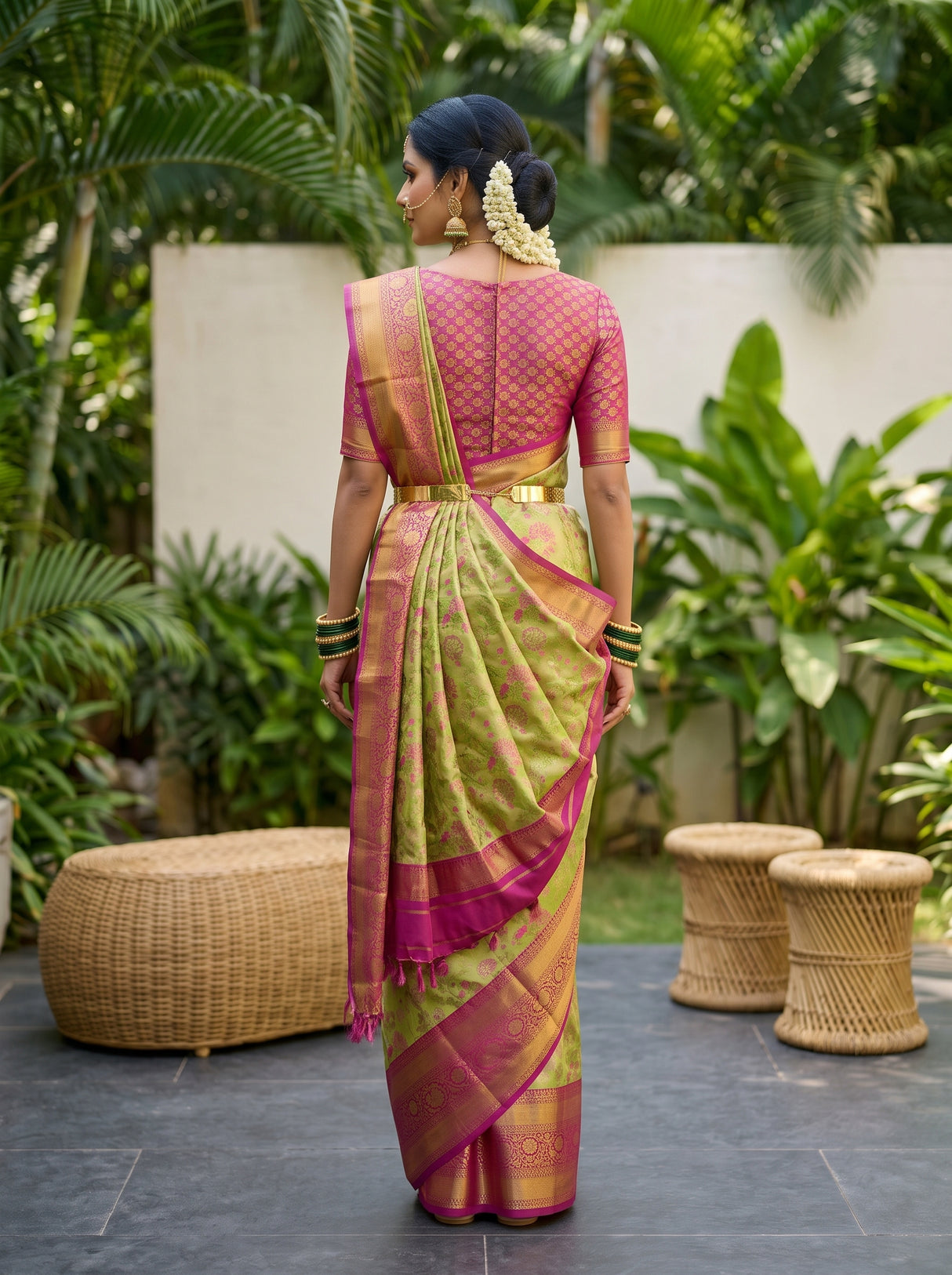 MIMOSA Parrot Green Saree Saree — pose 2 styling detail