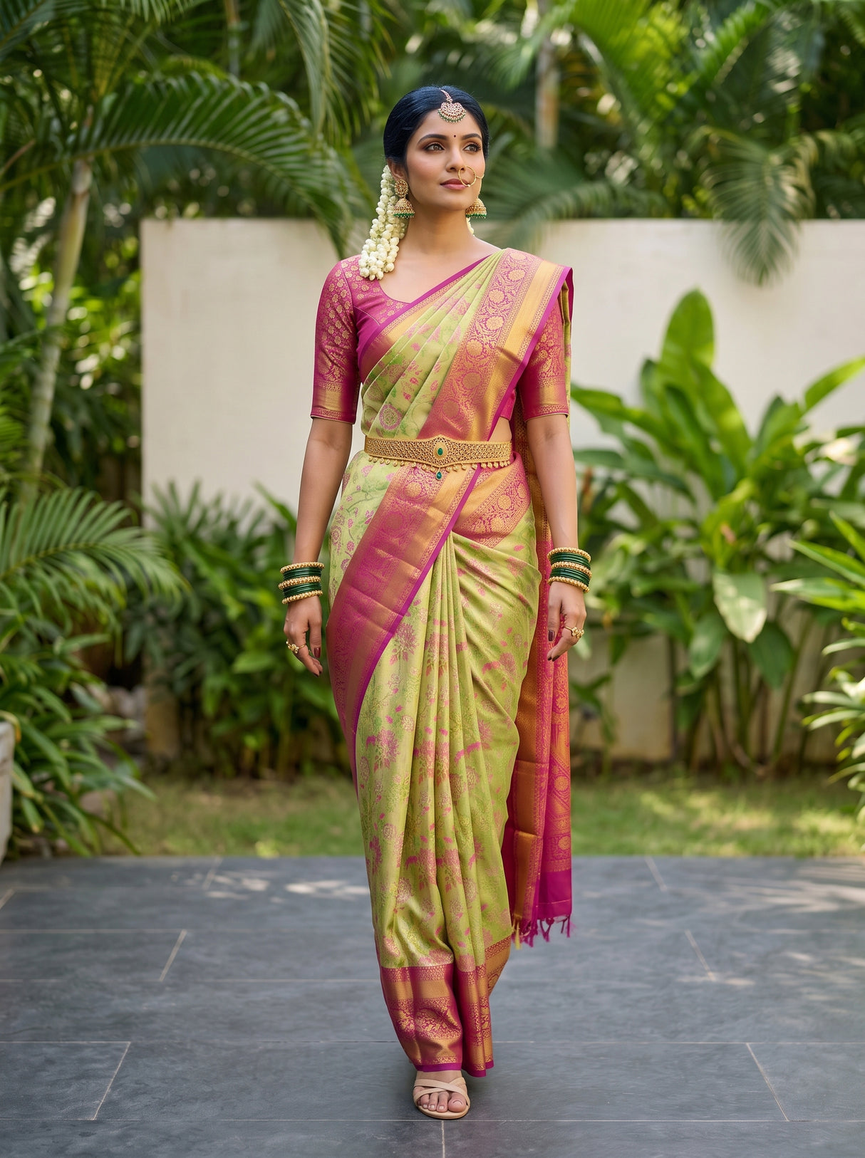 MIMOSA Parrot Green Saree Saree — pose 6 styling detail