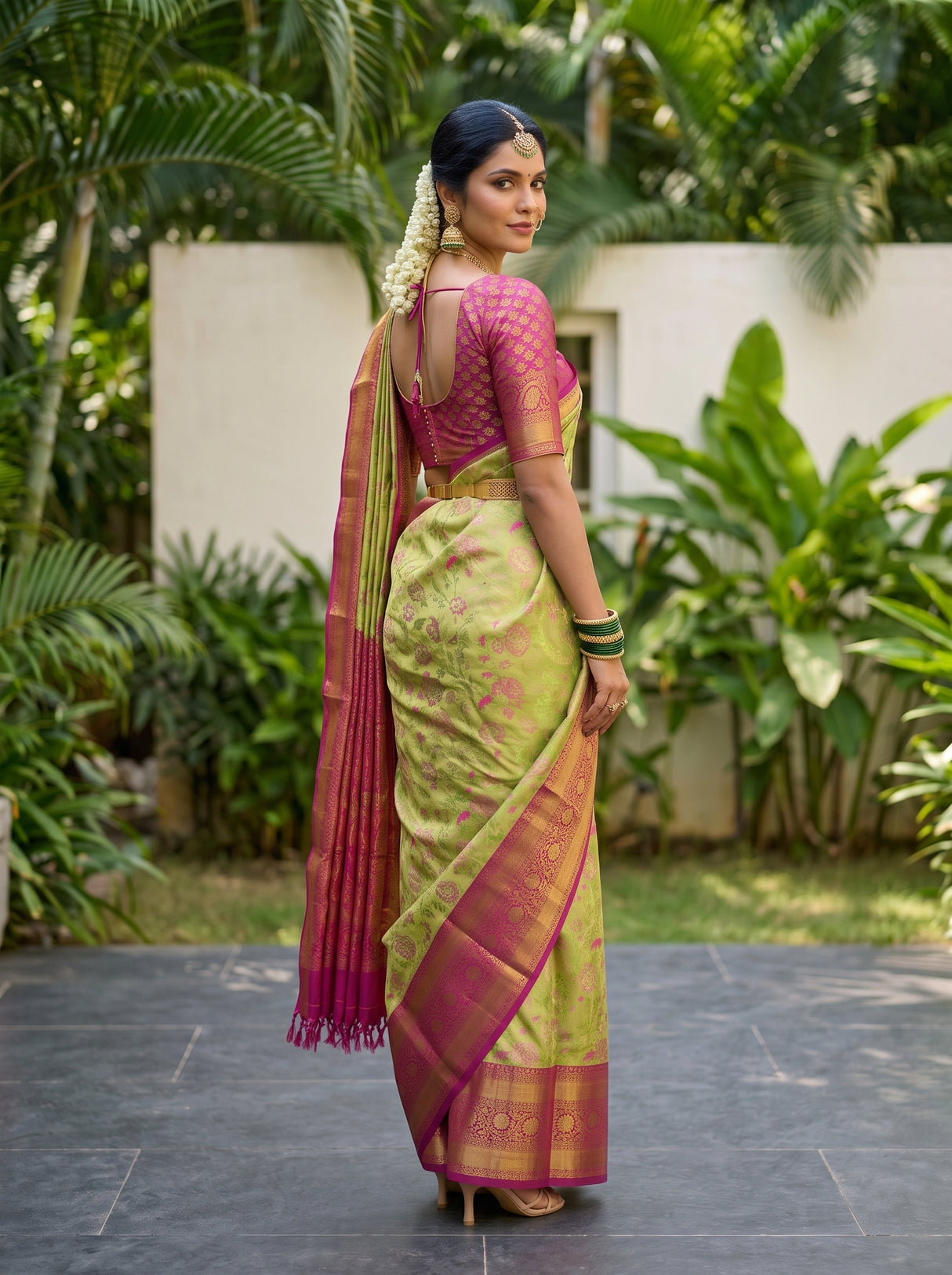 MIMOSA Parrot Green Saree Saree — pose 7 styling detail