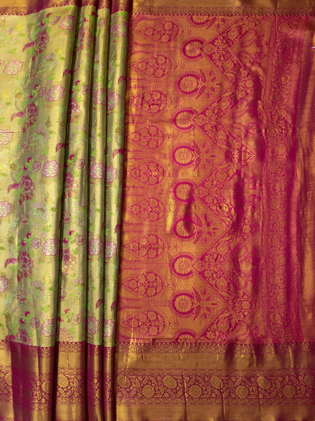 MIMOSA Parrot Green Saree Saree — pallu and zari work detail