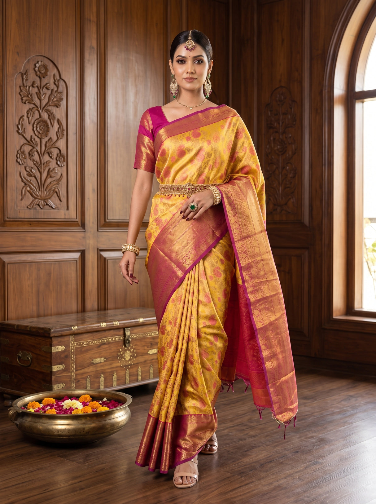 MIMOSA Gold Kanjivaram Art Silk Saree — pose 6 styling detail