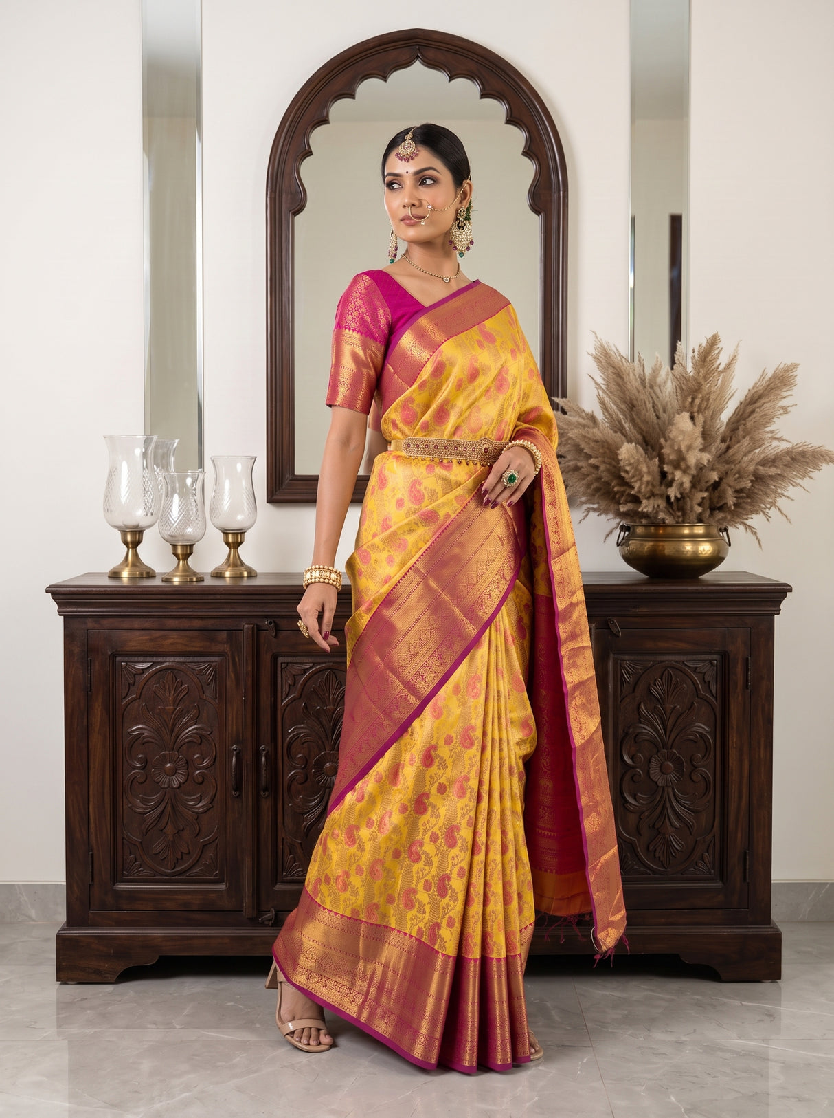 MIMOSA Gold Kanjivaram Art Silk Saree — pose 9 styling detail