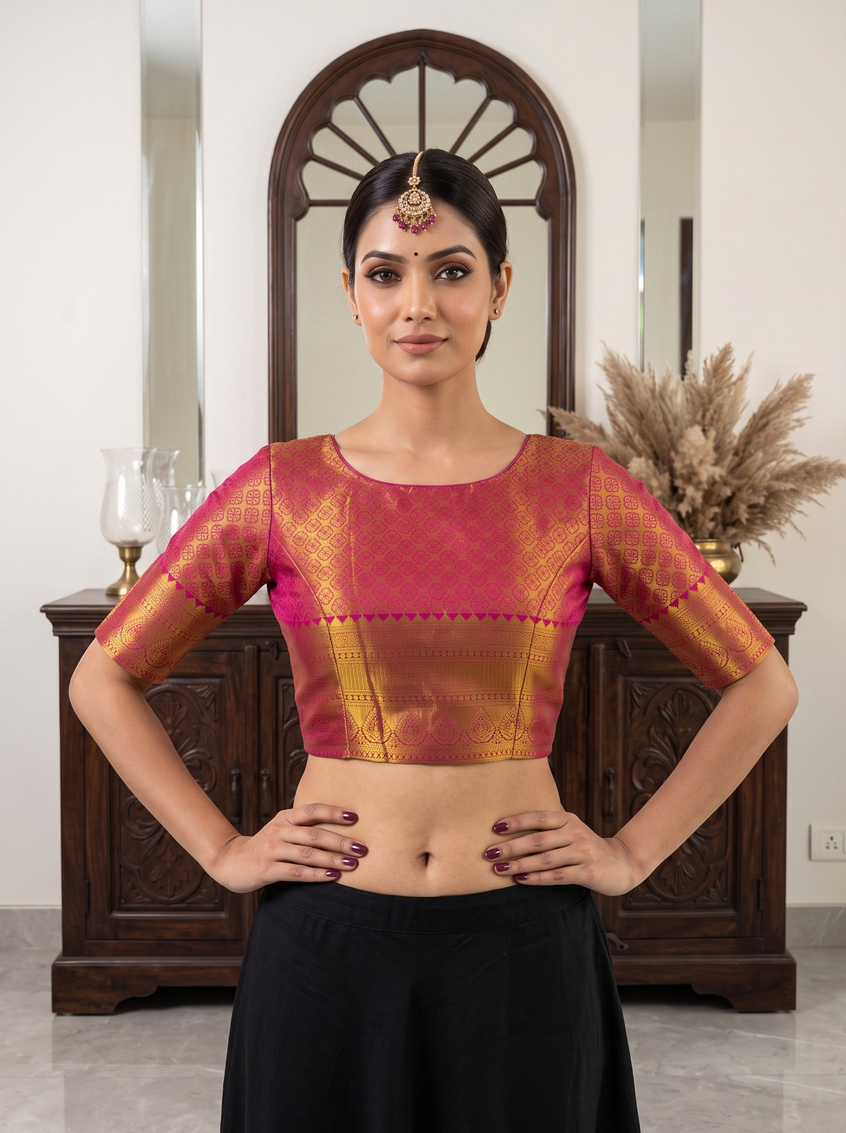MIMOSA Gold Kanjivaram Art Silk Saree — blouse close-up