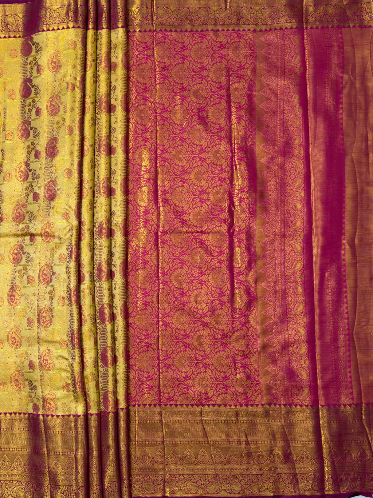 MIMOSA Gold Kanjivaram Art Silk Saree — pallu and zari work detail