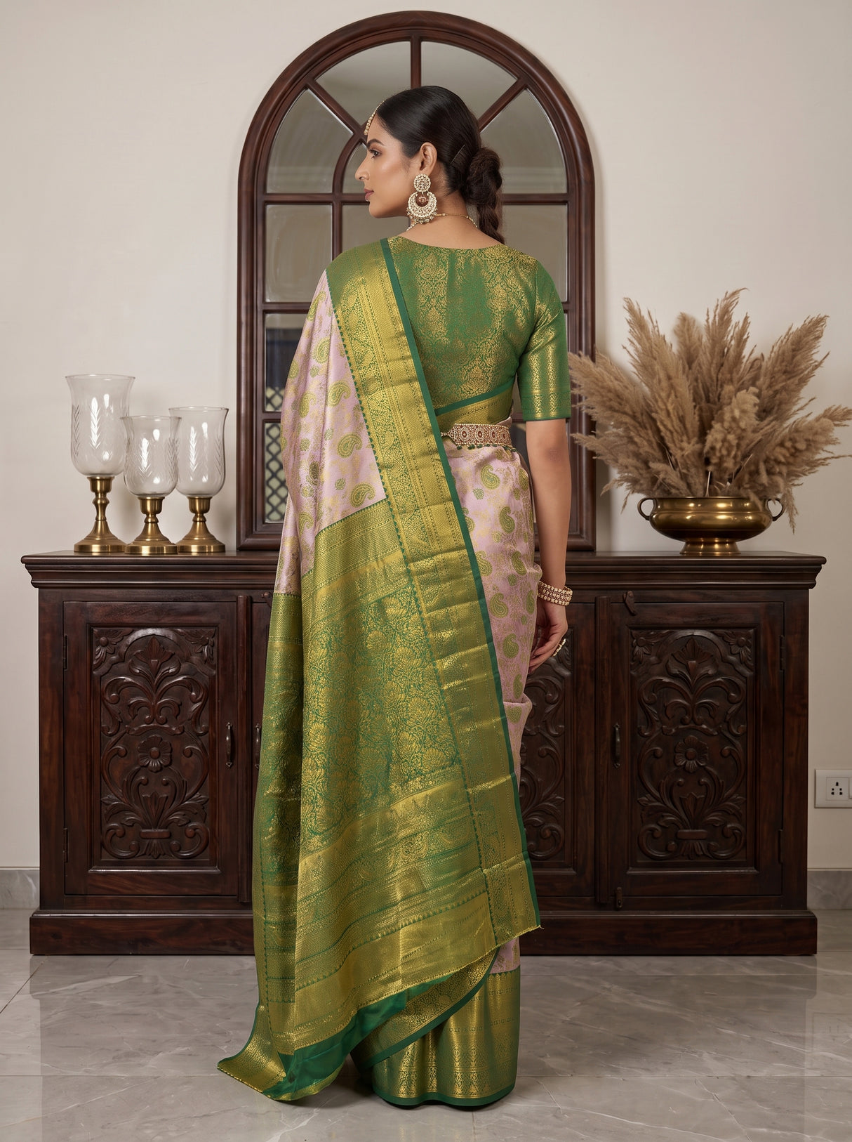 MIMOSA Lavender Kanjivaram Art Silk Saree — Model Lifestyle Pose