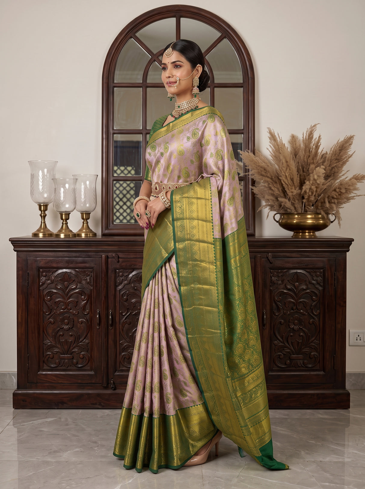 MIMOSA Lavender Kanjivaram Art Silk Saree — pose 3 styling detail