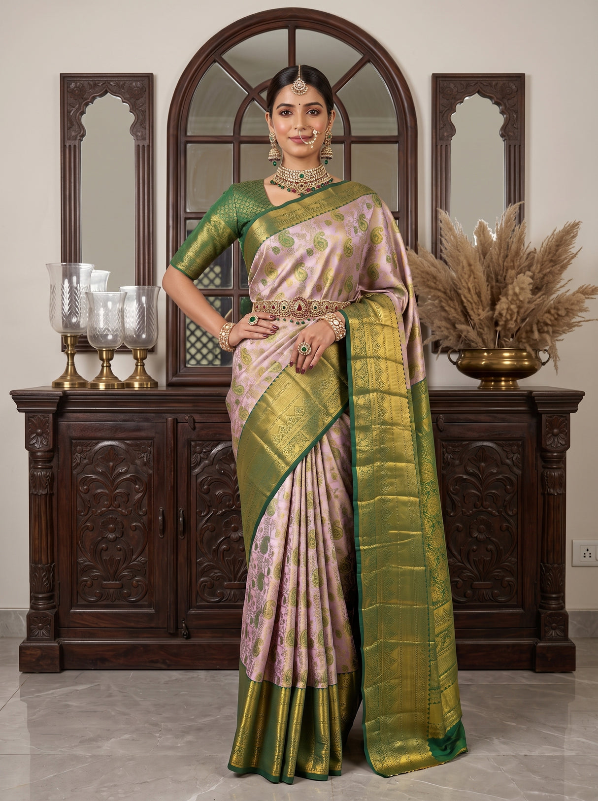 MIMOSA Lavender Kanjivaram Art Silk Saree — pose 4 styling detail
