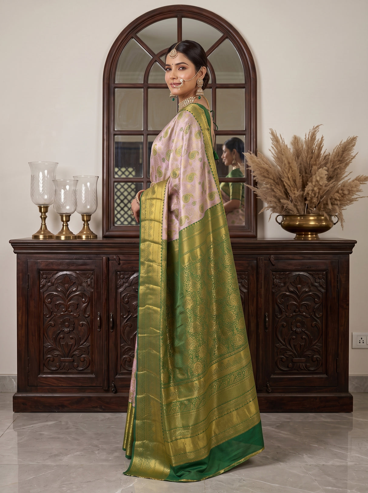 MIMOSA Lavender Kanjivaram Art Silk Saree — pose 5 styling detail
