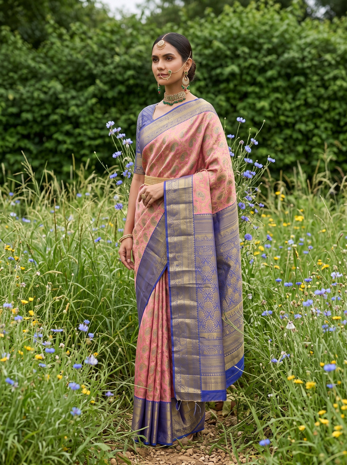 MIMOSA Rani Kanjivaram Art Silk Saree — pose 7 styling detail