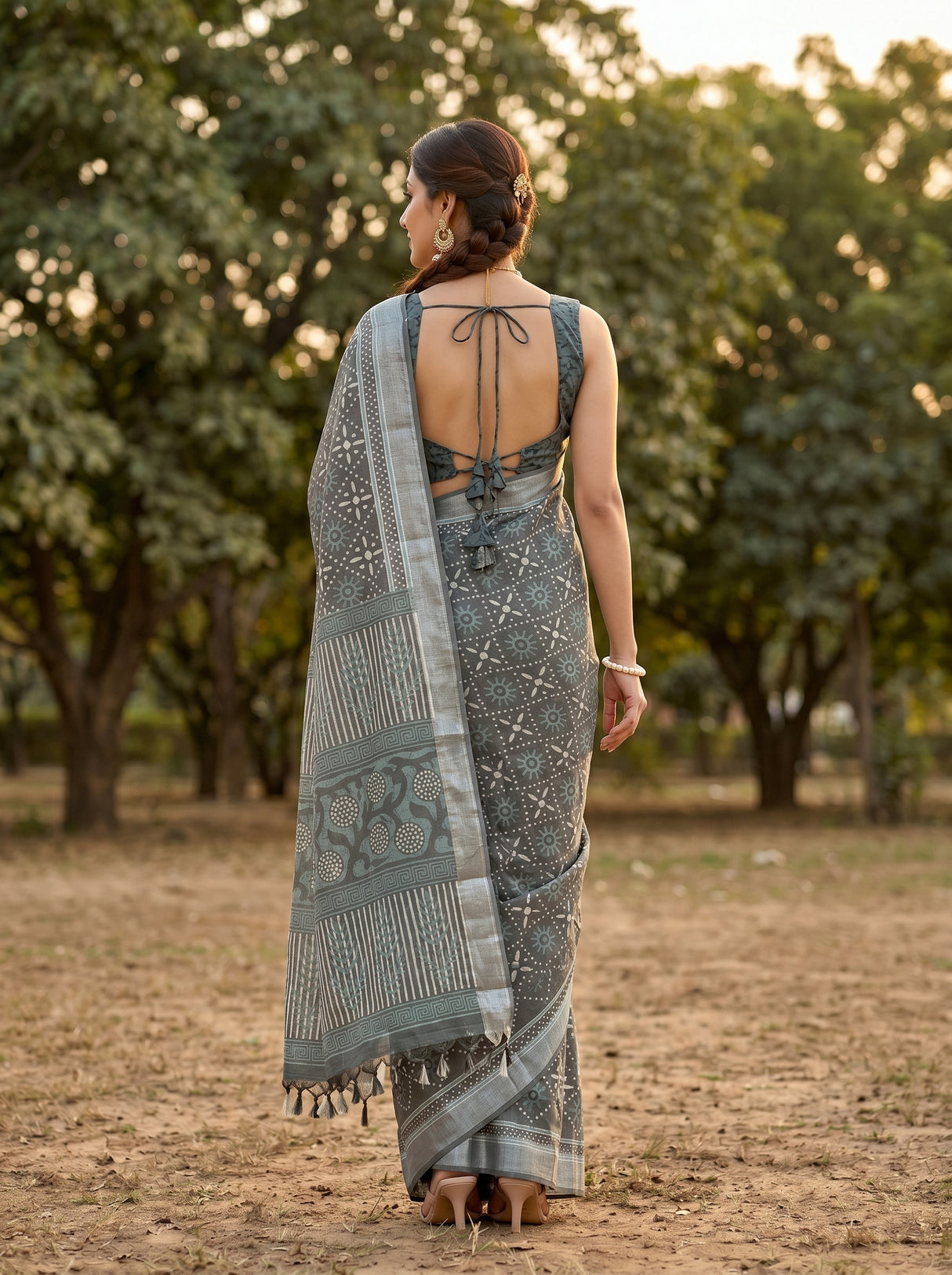 MIMOSA Grey Saree Saree — pose 2 styling detail