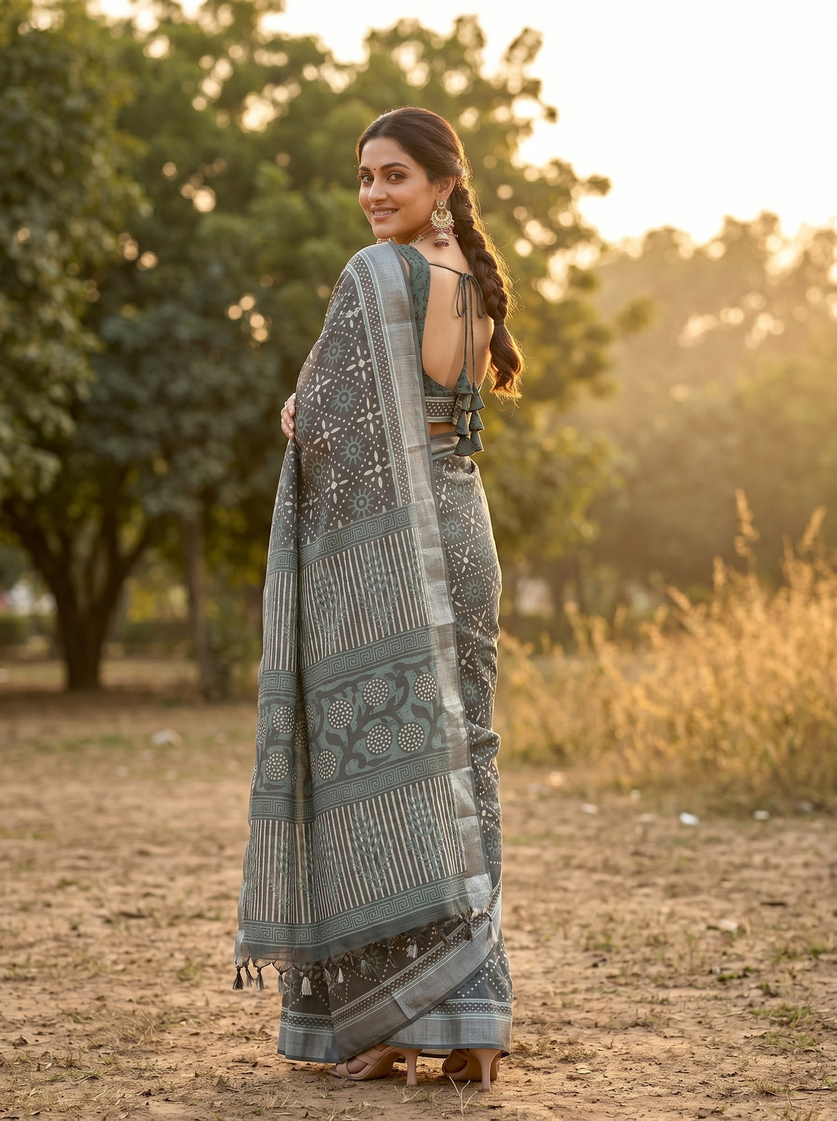 MIMOSA Grey Saree Saree — pose 7 styling detail