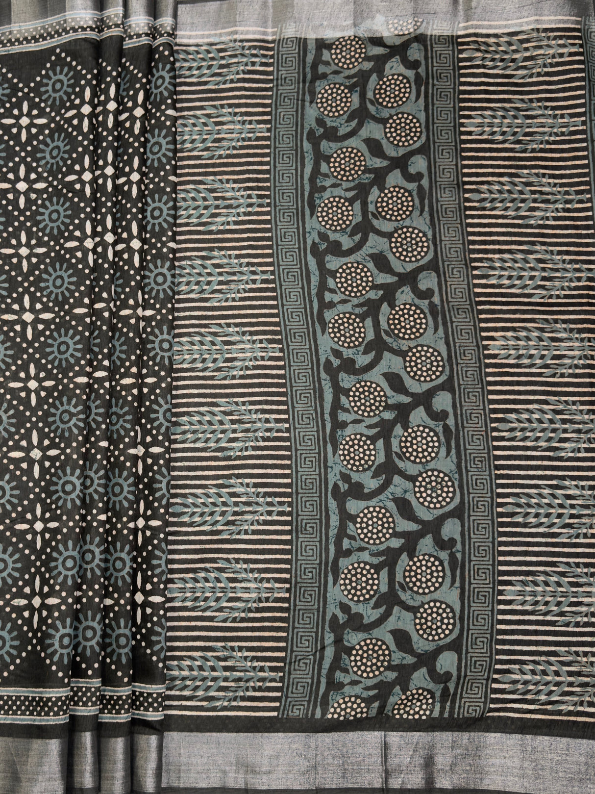 MIMOSA Grey Saree Saree — pallu and zari work detail