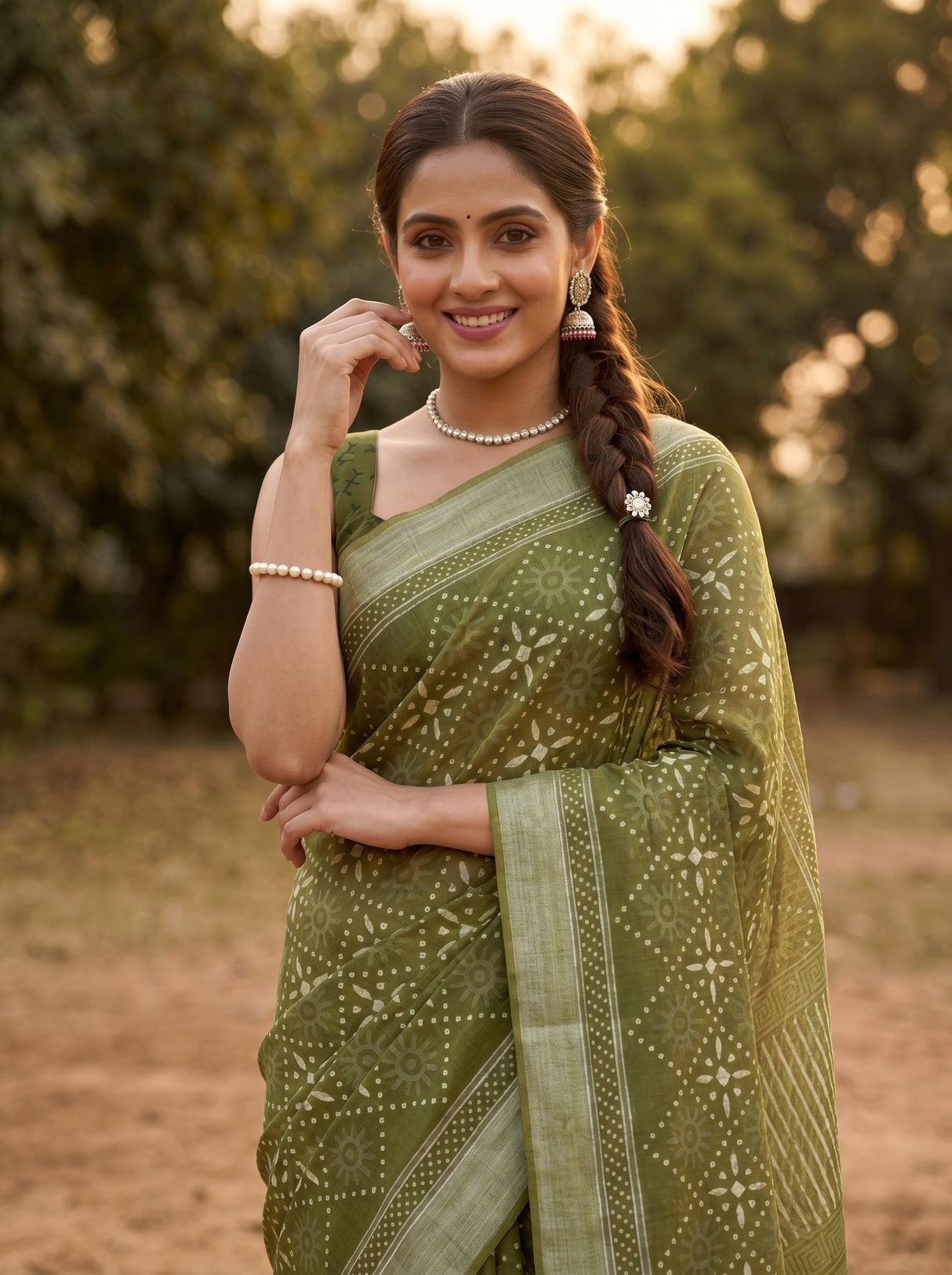 MIMOSA Olive Saree Saree — pose 10 styling detail