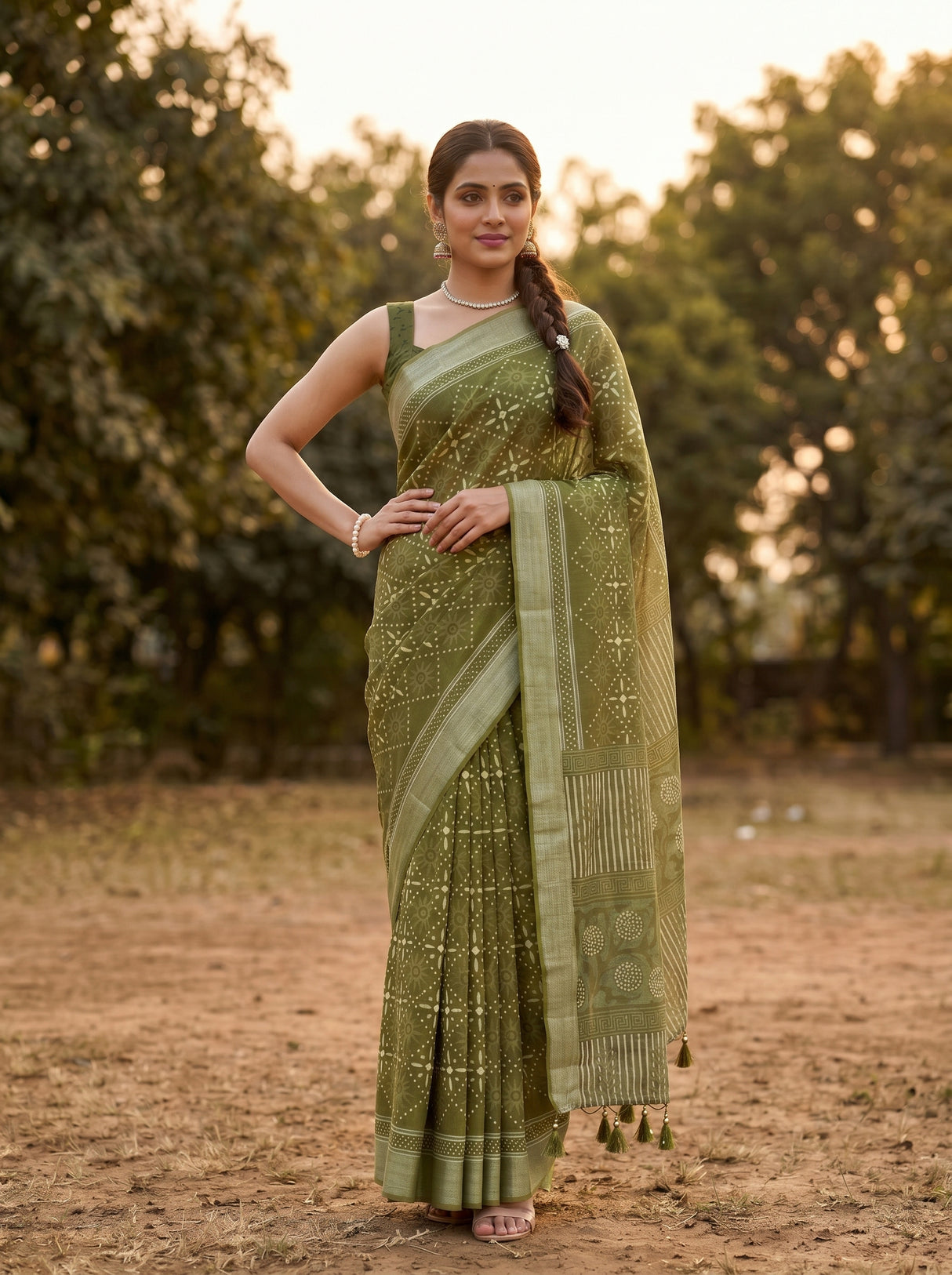 MIMOSA Olive Saree Saree — pose 4 styling detail