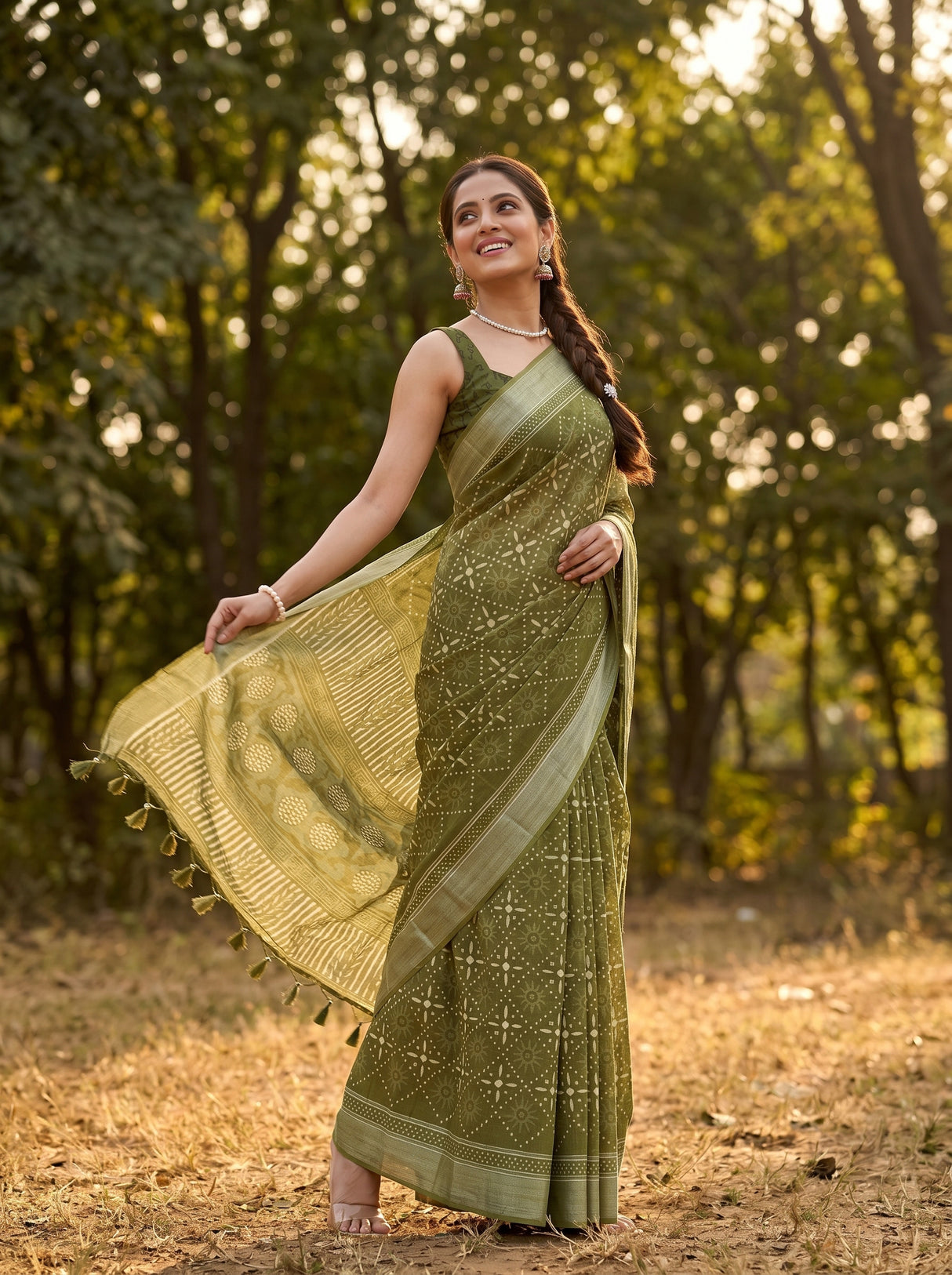 MIMOSA Olive Saree Saree — pose 5 styling detail