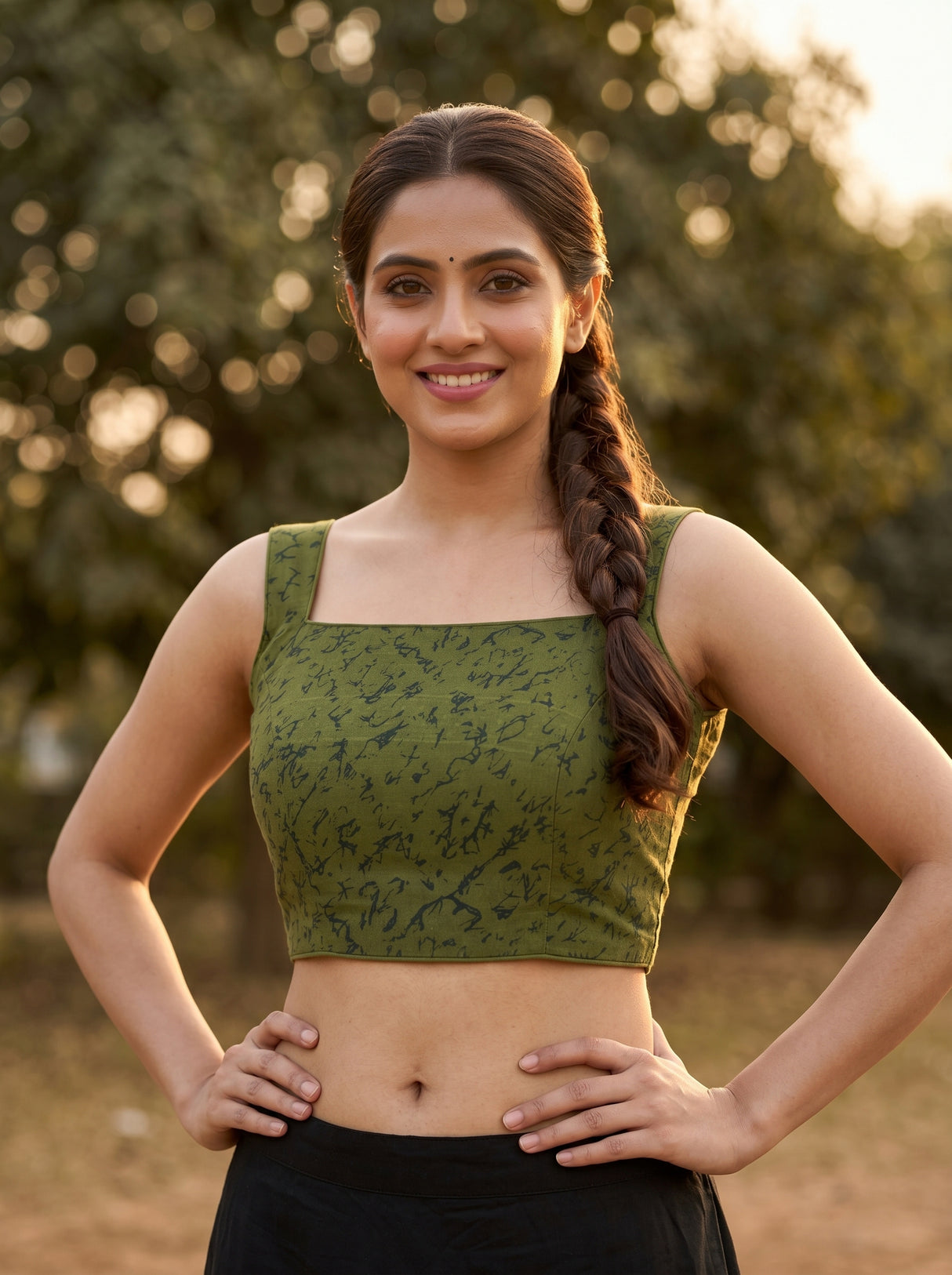 MIMOSA Olive Saree Saree — blouse close-up