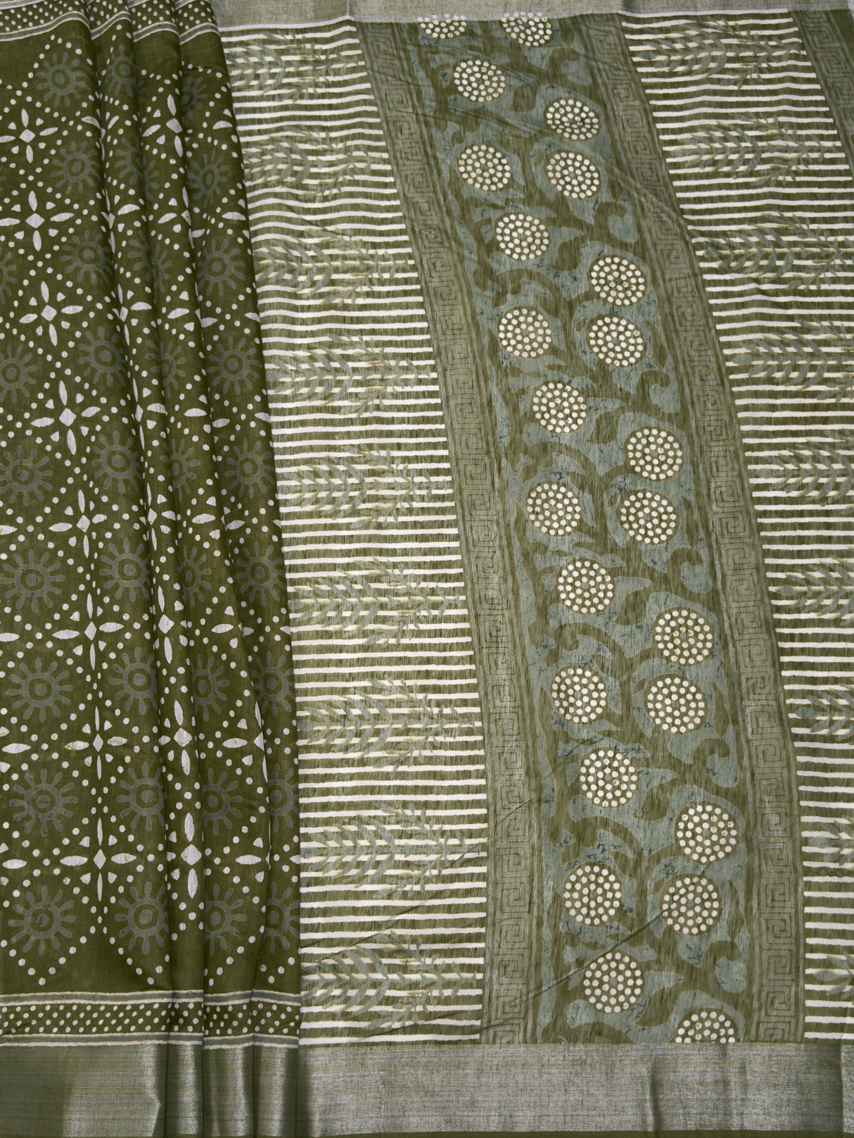 MIMOSA Olive Saree Saree — pallu and zari work detail